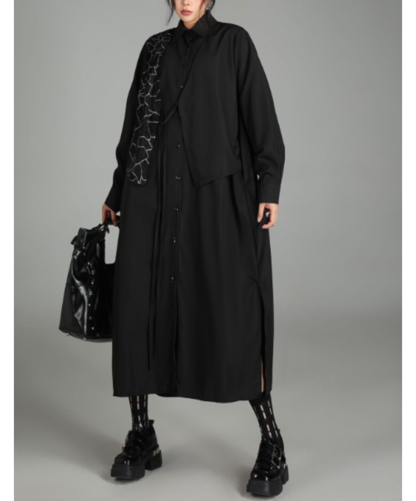 dark patchwork two-piece style long shirt EN3016