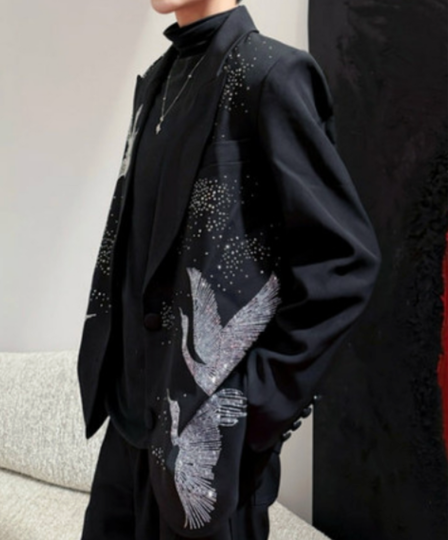 crane motif decoration jacket EN2419