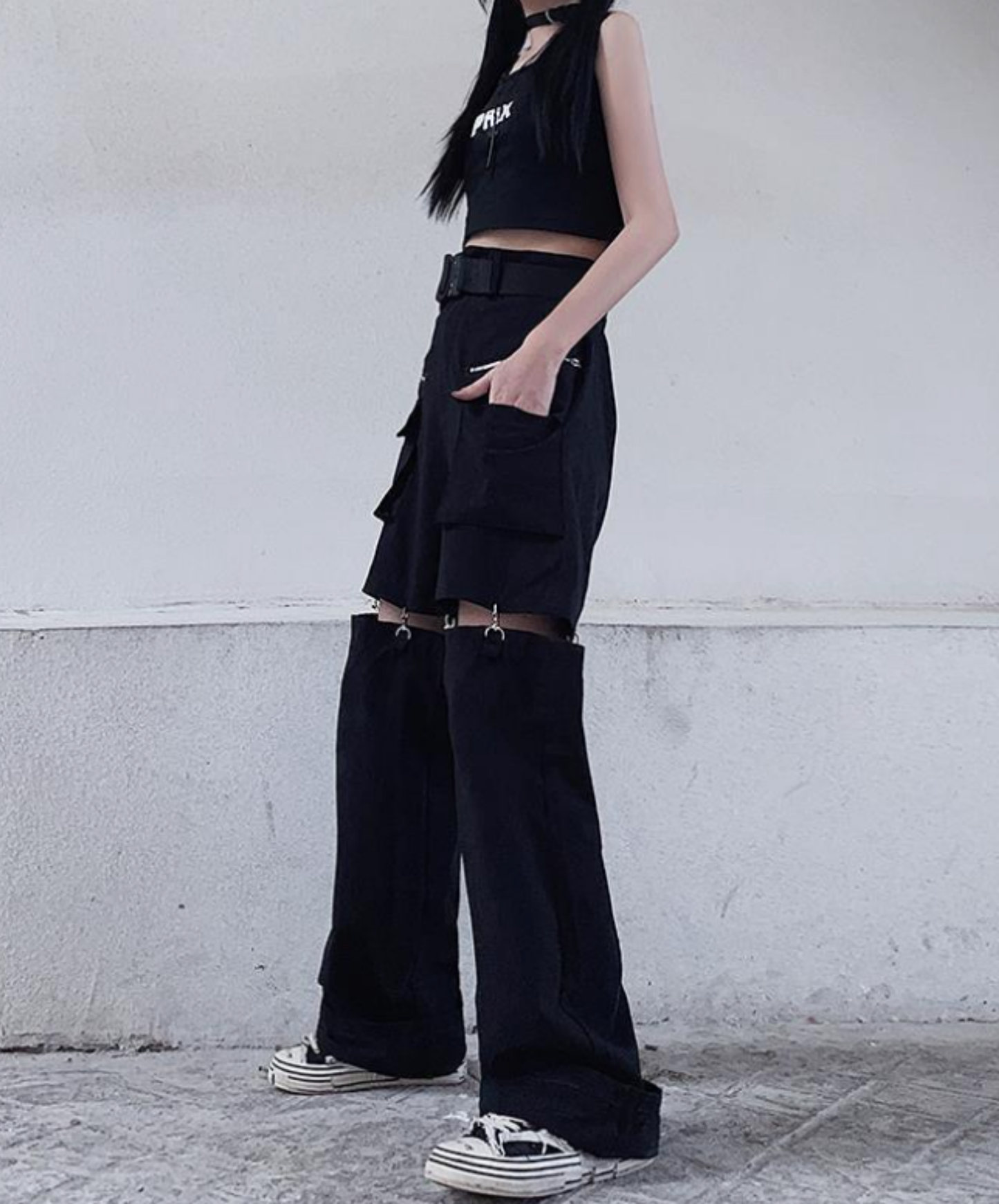 separated metal buttons connected cargo pants EN2799