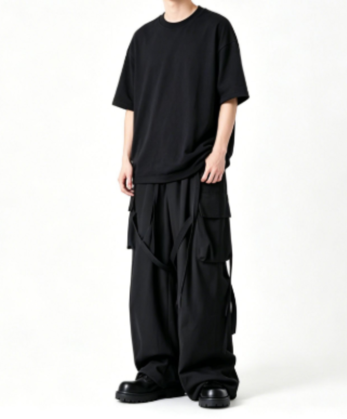 dark side flap pocket with strap wide pants EN3259