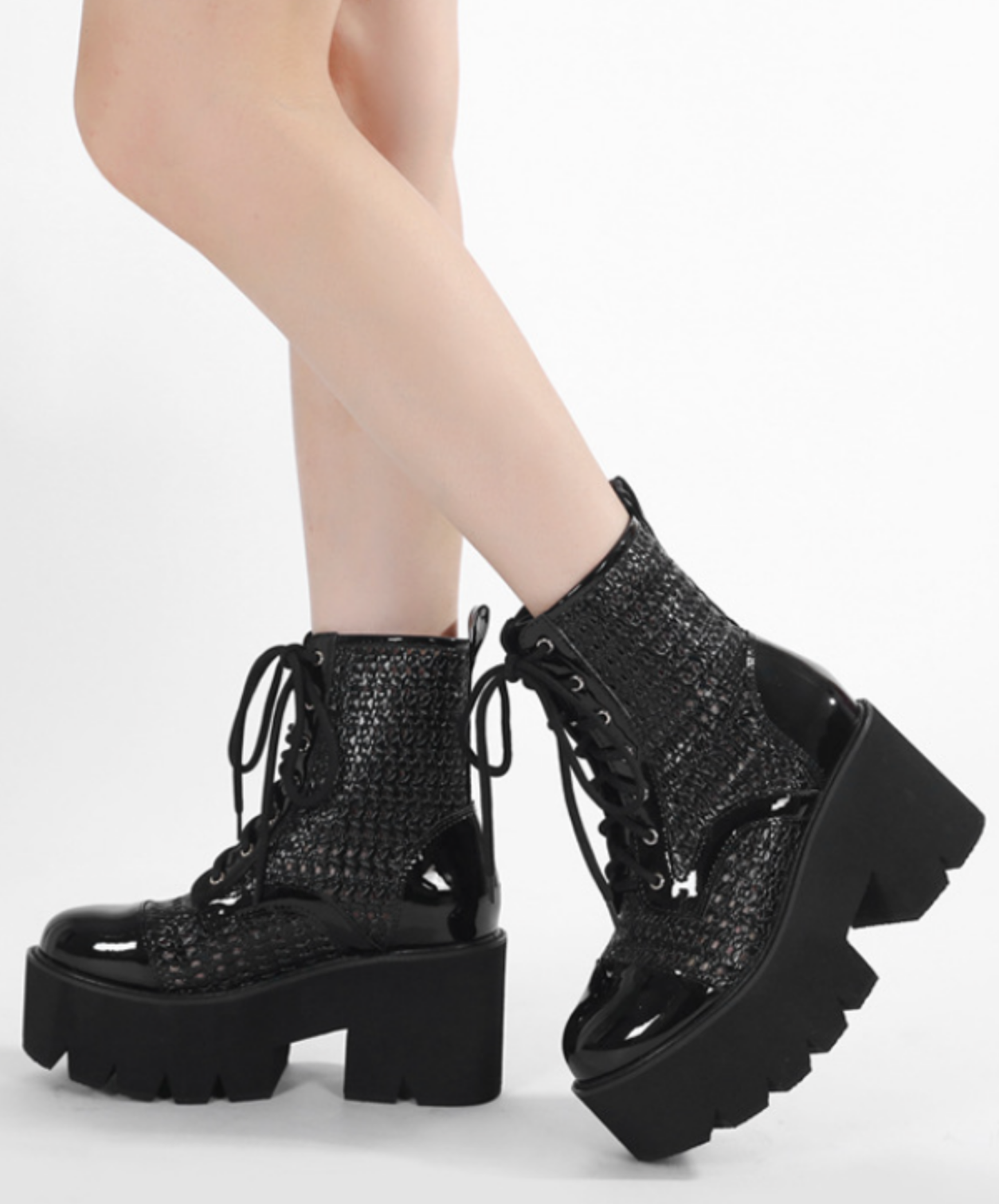 dark patchwork mesh boots EN2805