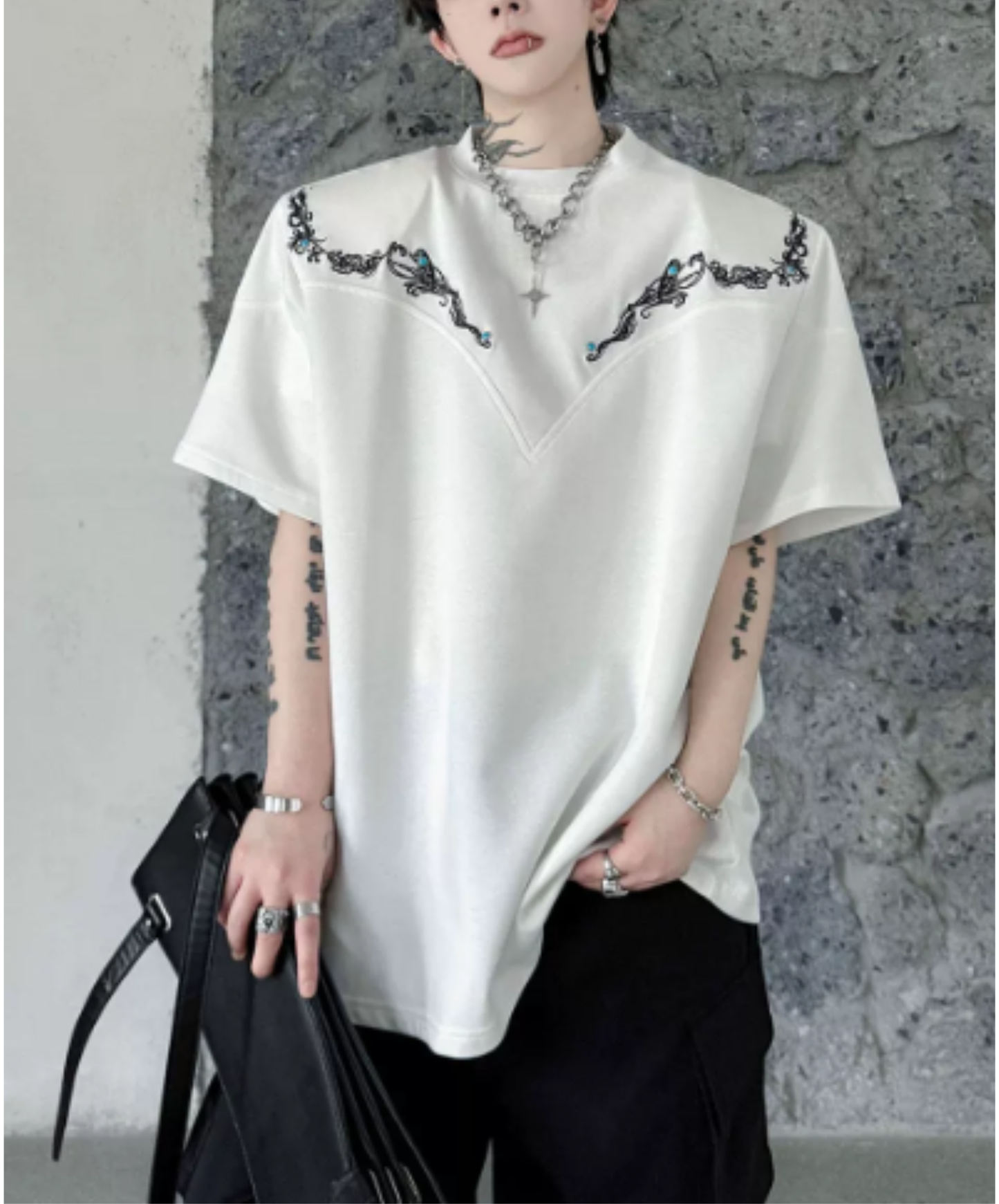 retro embroidery beads t-shirt EN2873