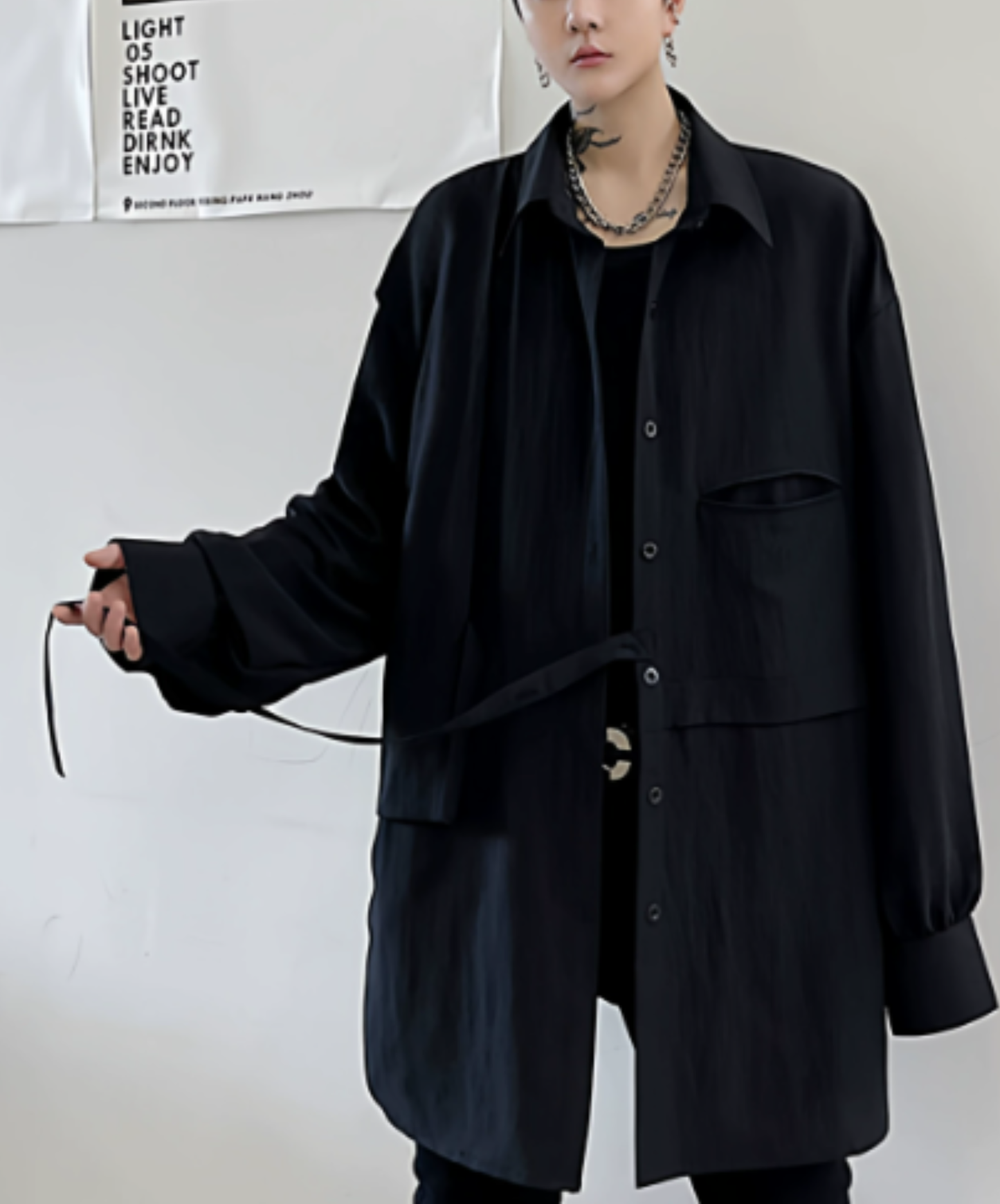 dark with waist string long shirt EN2884