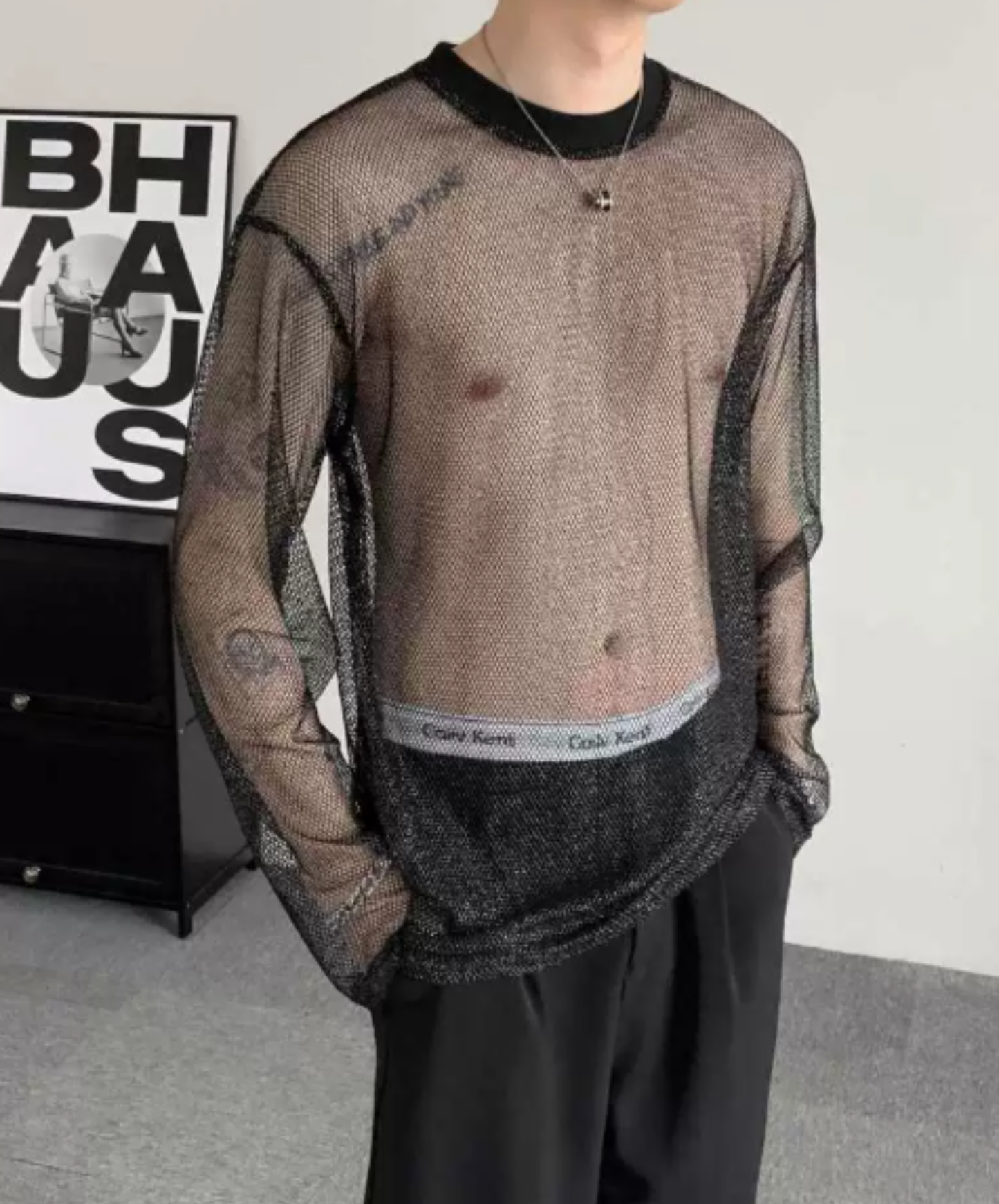 sheer mesh long-sleeve top t-shirt EN3064