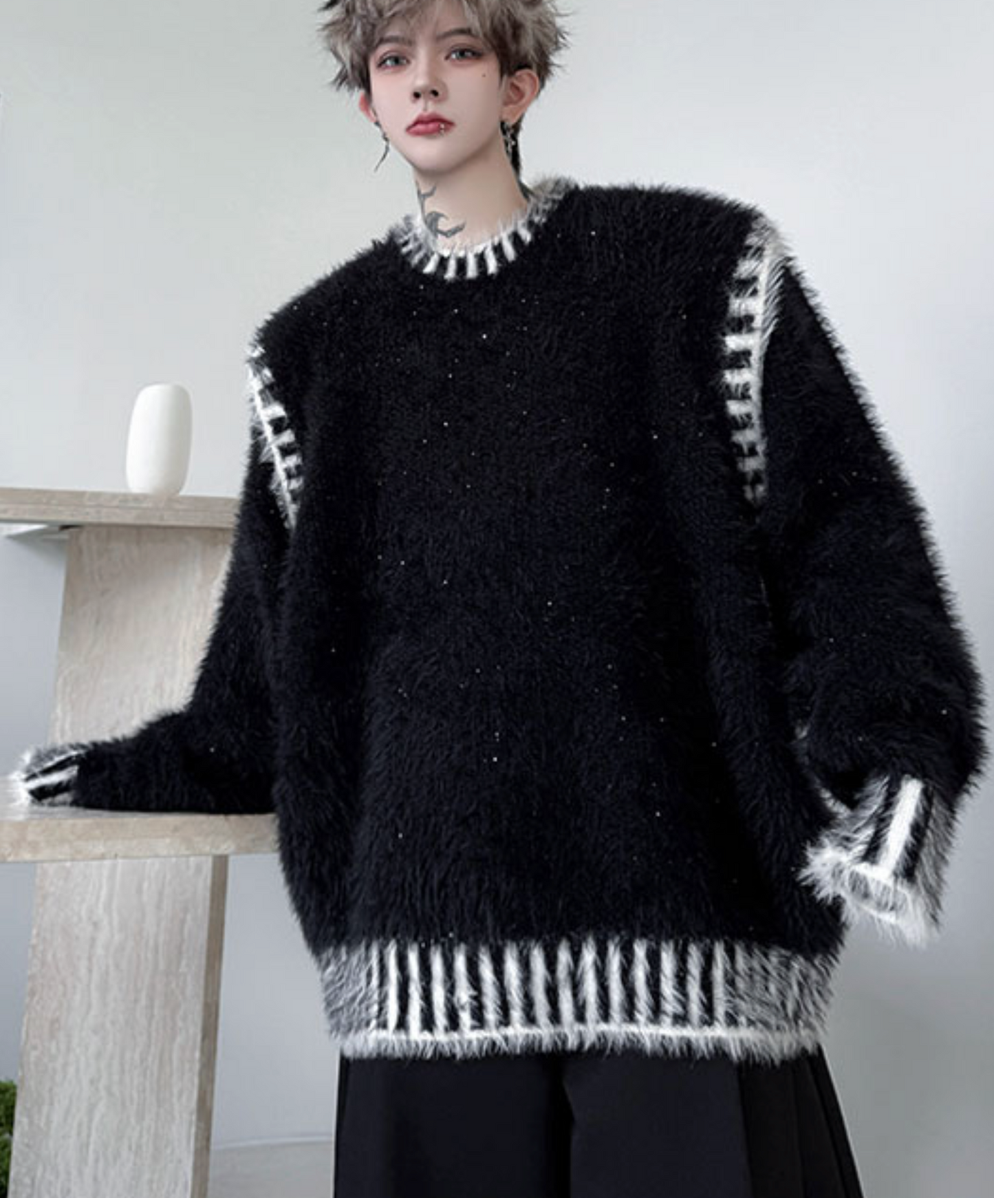 dark retro colorblock stitching sweater EN2532