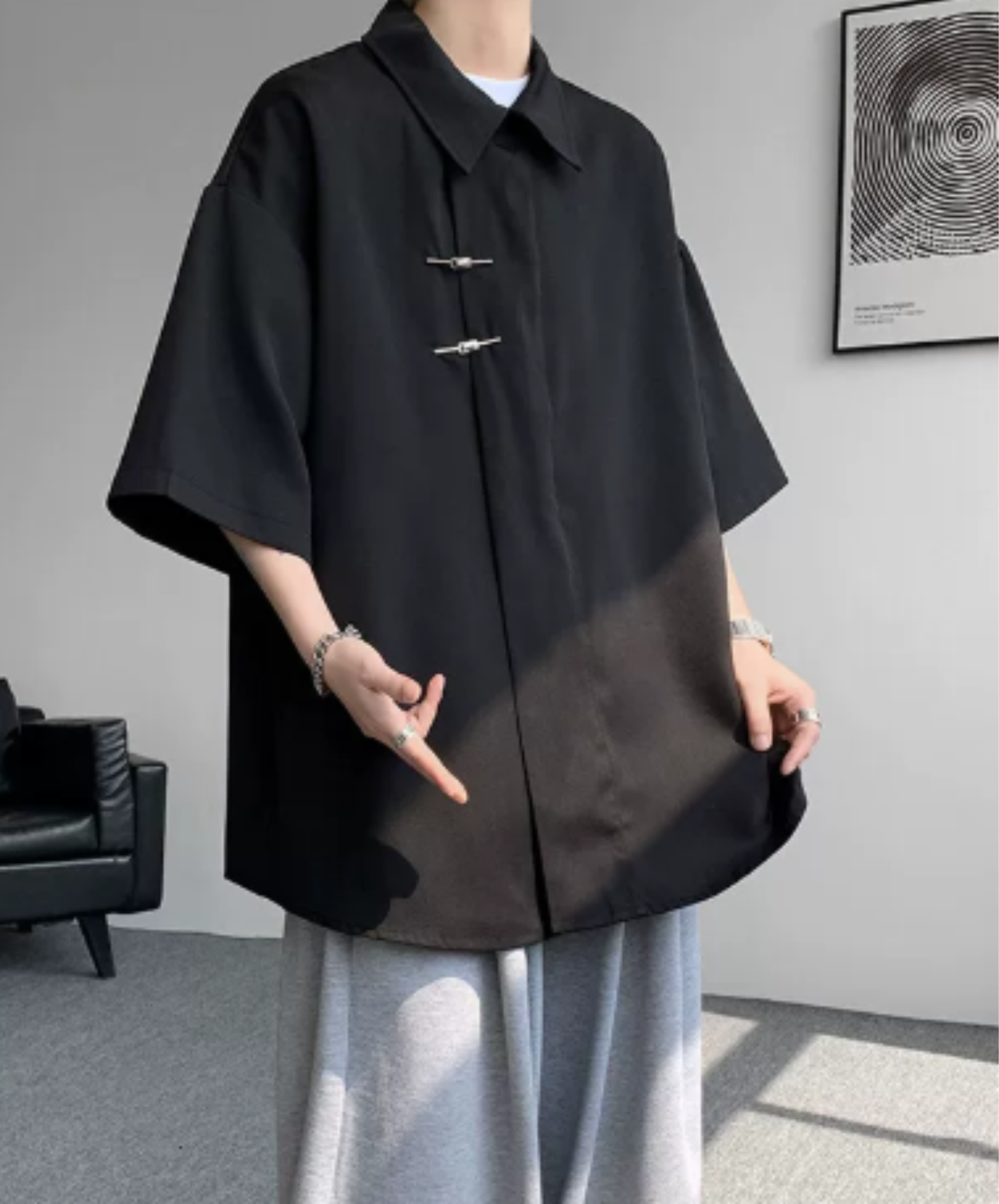 chinese-style slanted front placket shirt EN2910