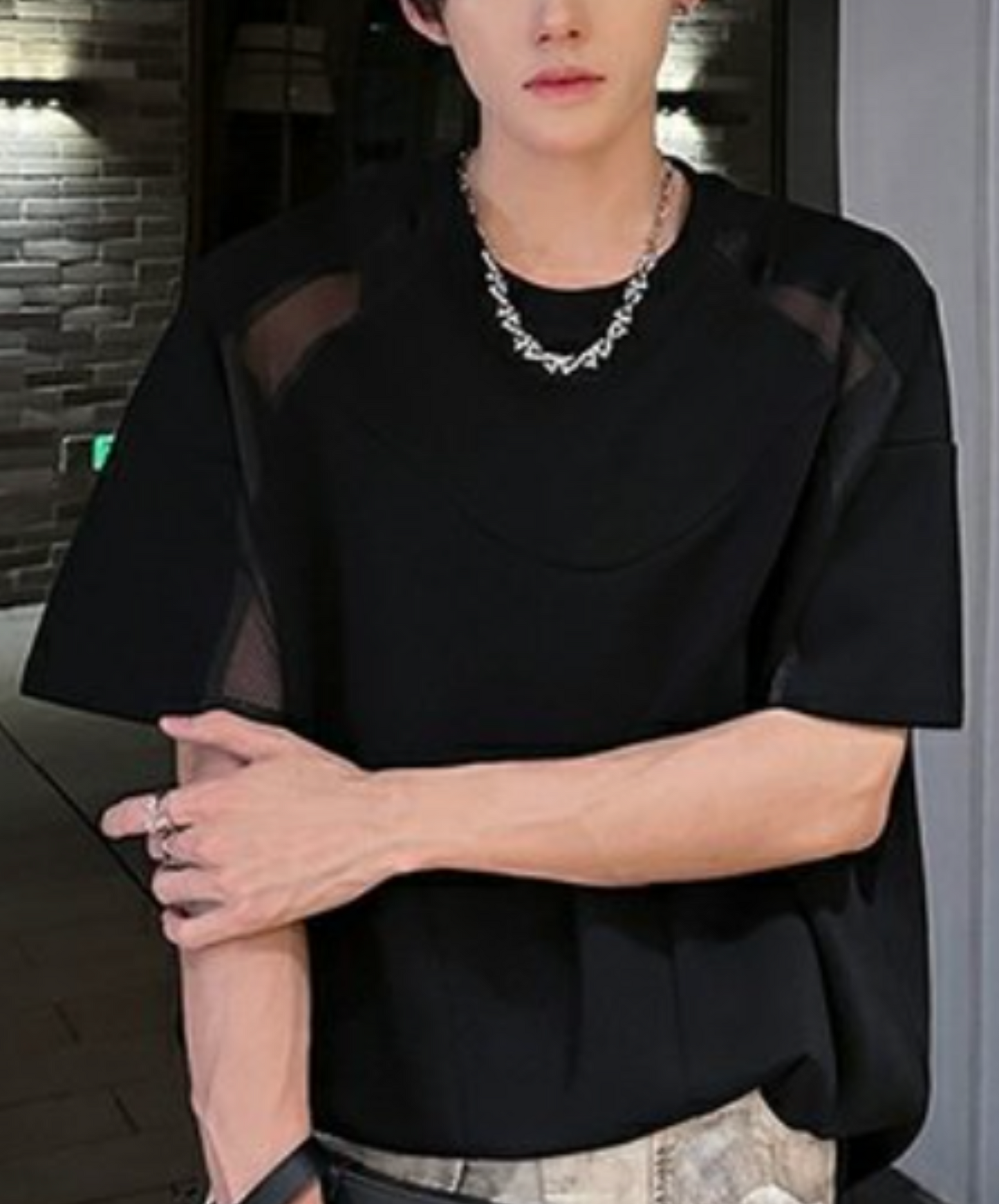 see-through shoulder line t-shirt EN2068