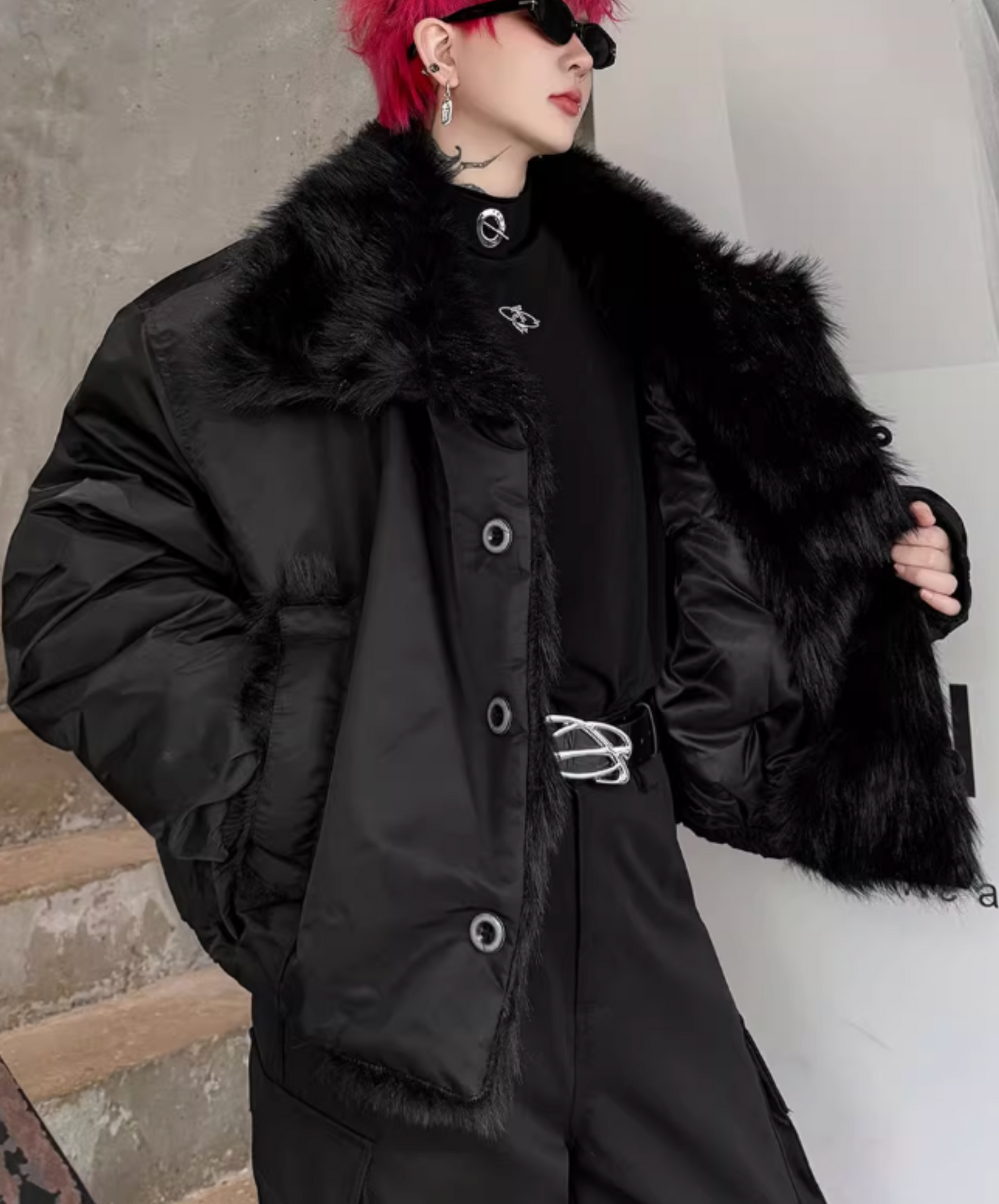 retro fur patchwork jacket EN2564