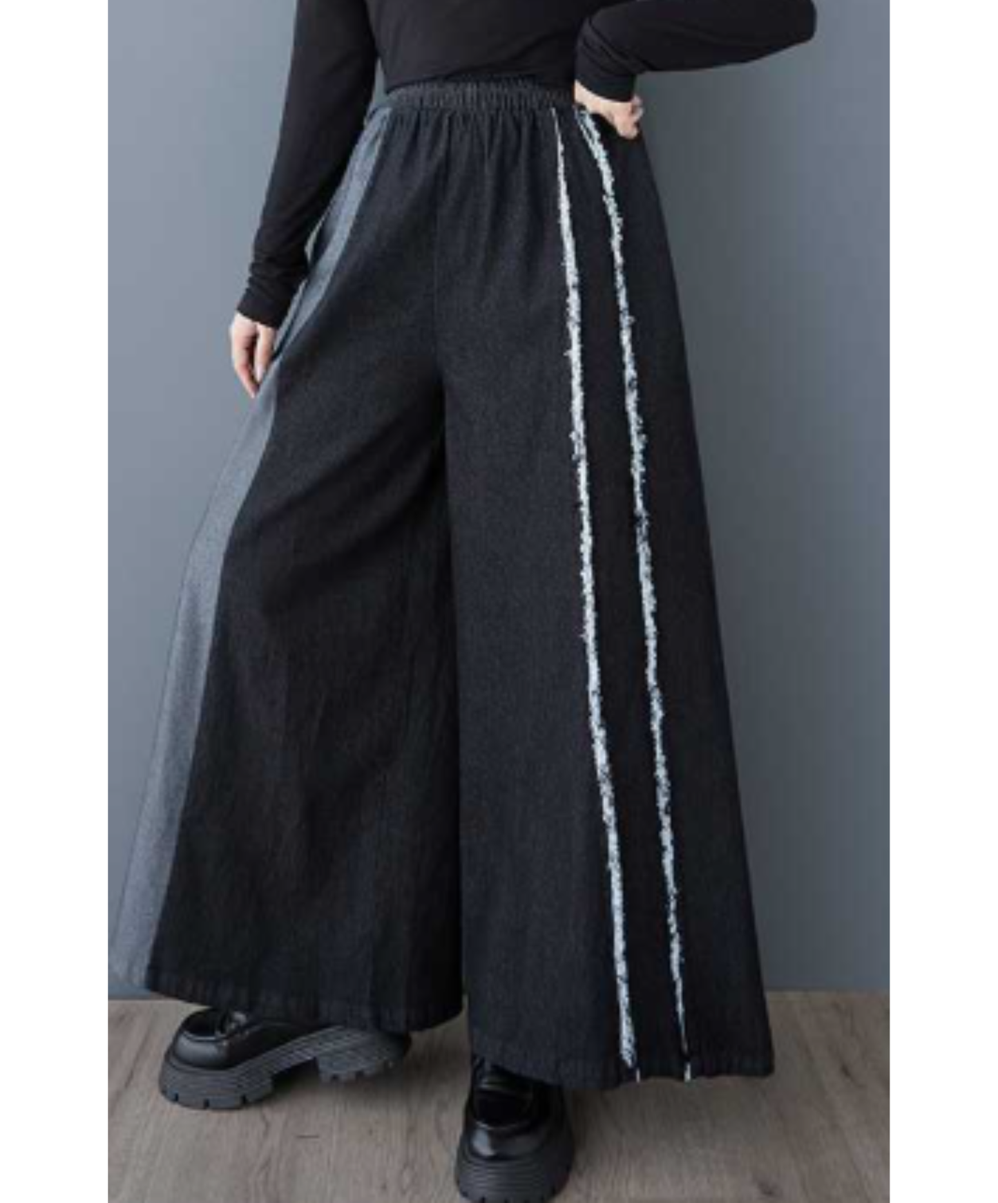 two-tone patchwork fringe wide pants EN3052