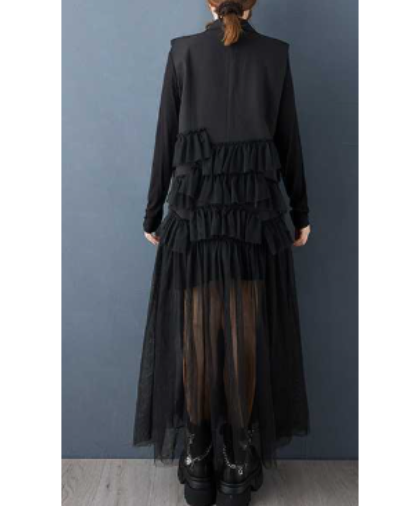 dark long mesh patchwork piece vest  EN3039