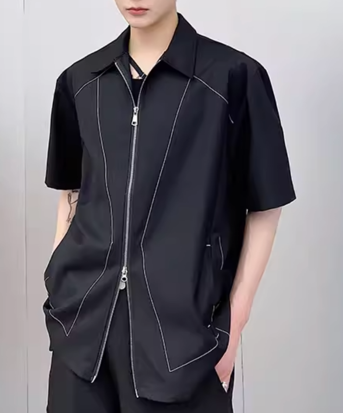 unique stitching with zipper shirt EN2812