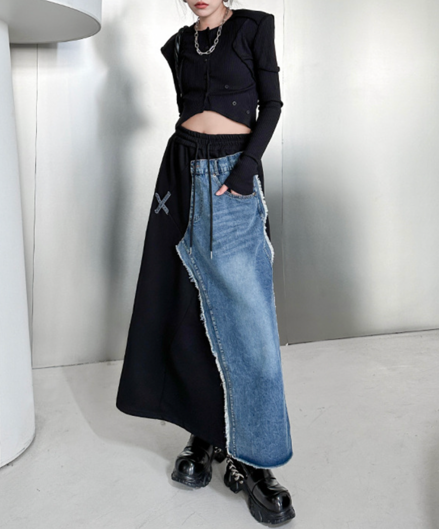 mixed material asymmetric skirt EN2276