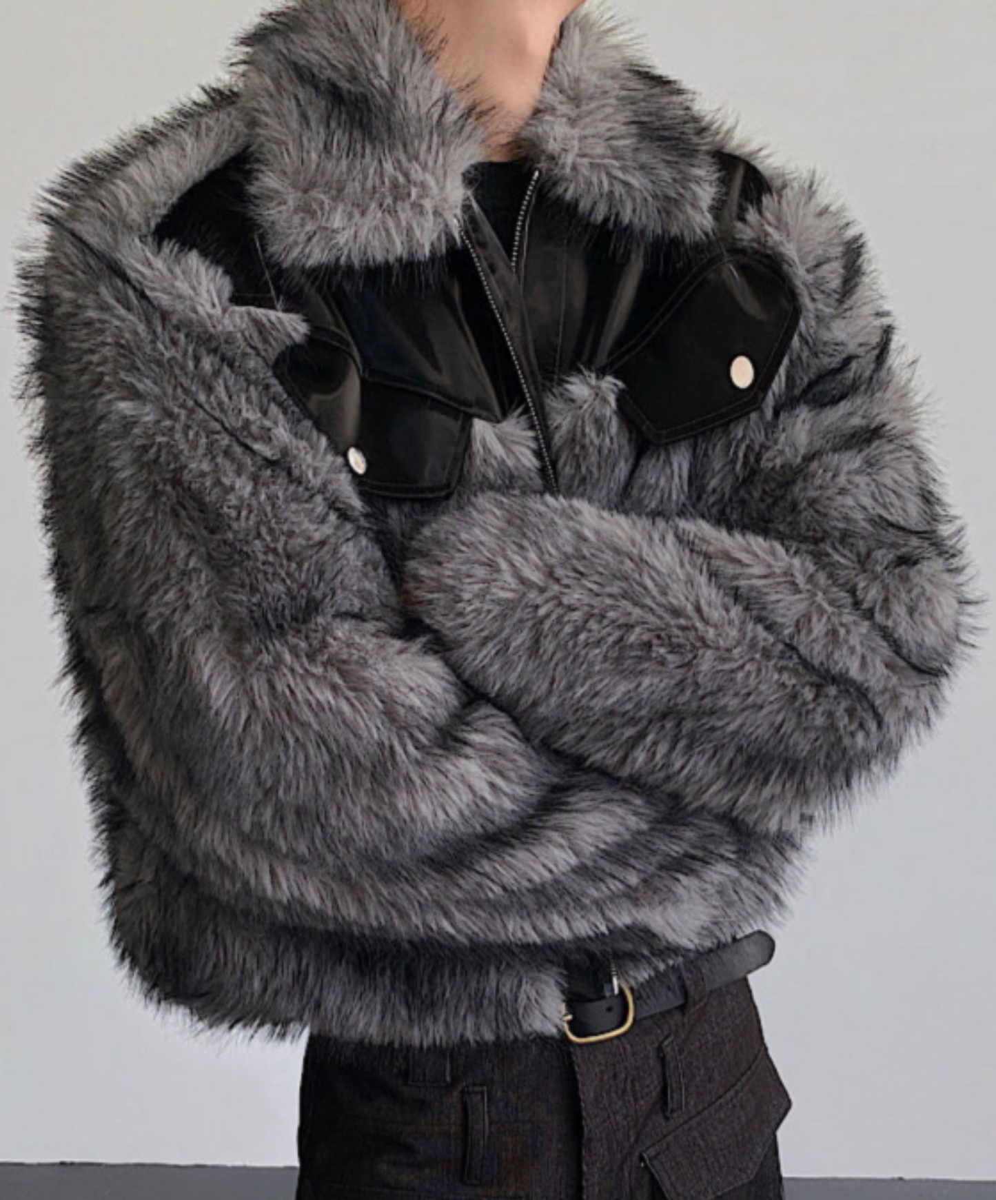 mink fur-like mixed material jacket EN2518