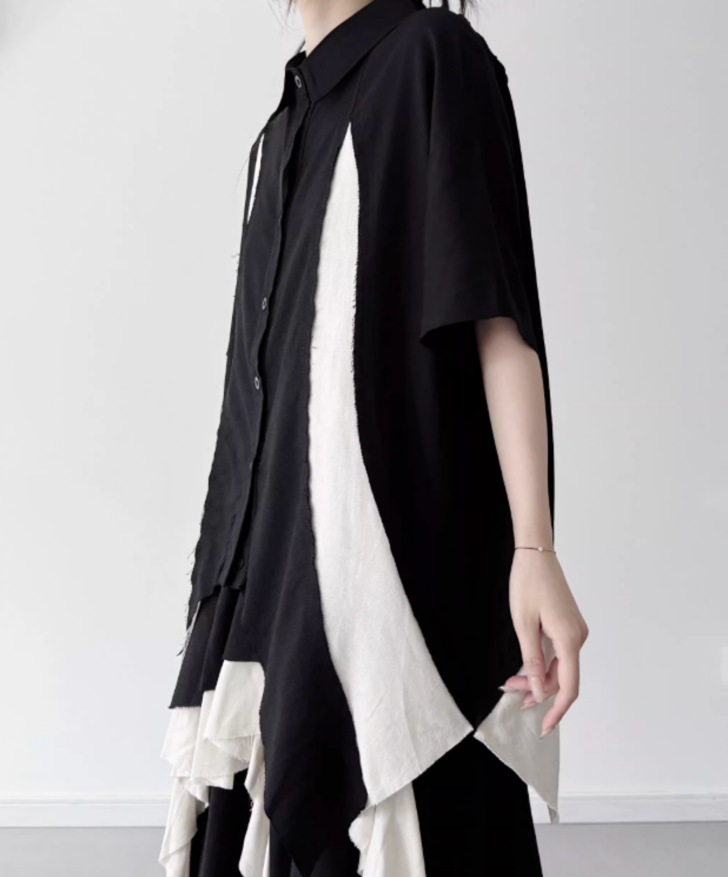 dark Irregular color block short-sleeved shirt EN2809