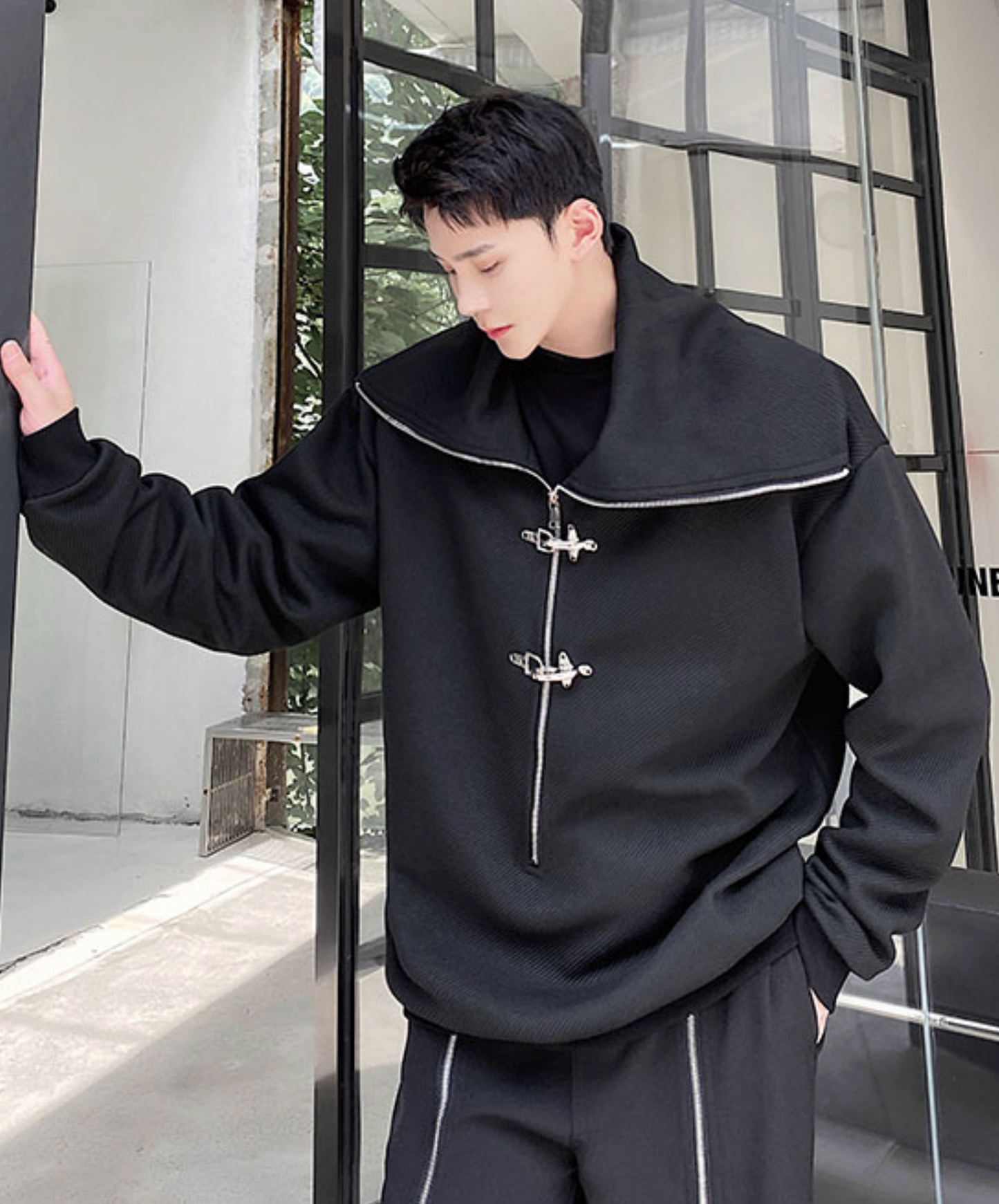 high neck airplane button zip sweatshirt EN2507