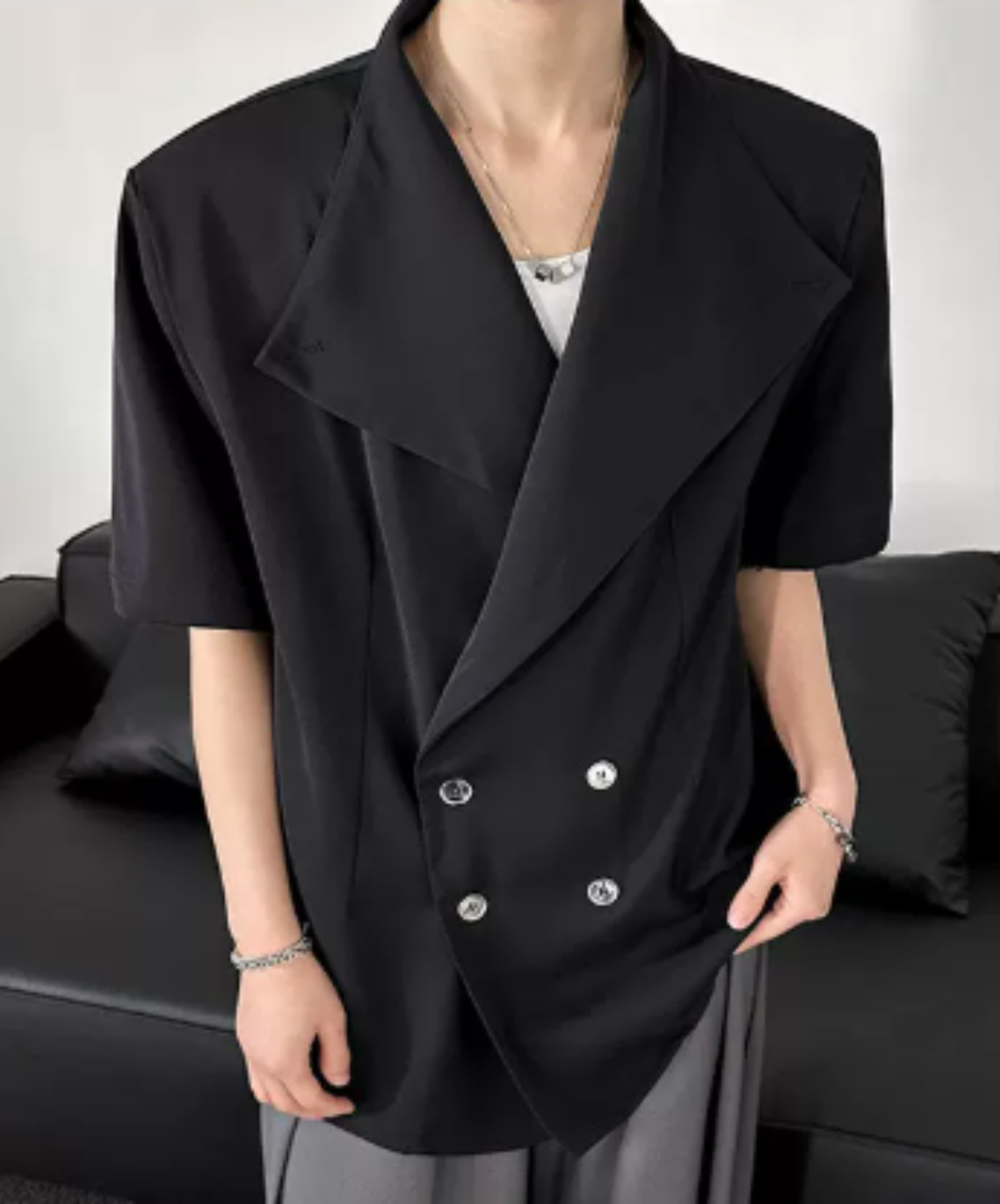 luxury double-breasted silver button shirt EN2920