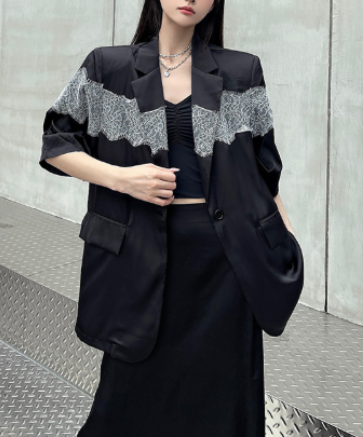 sheer with lace trim jacket EN3077