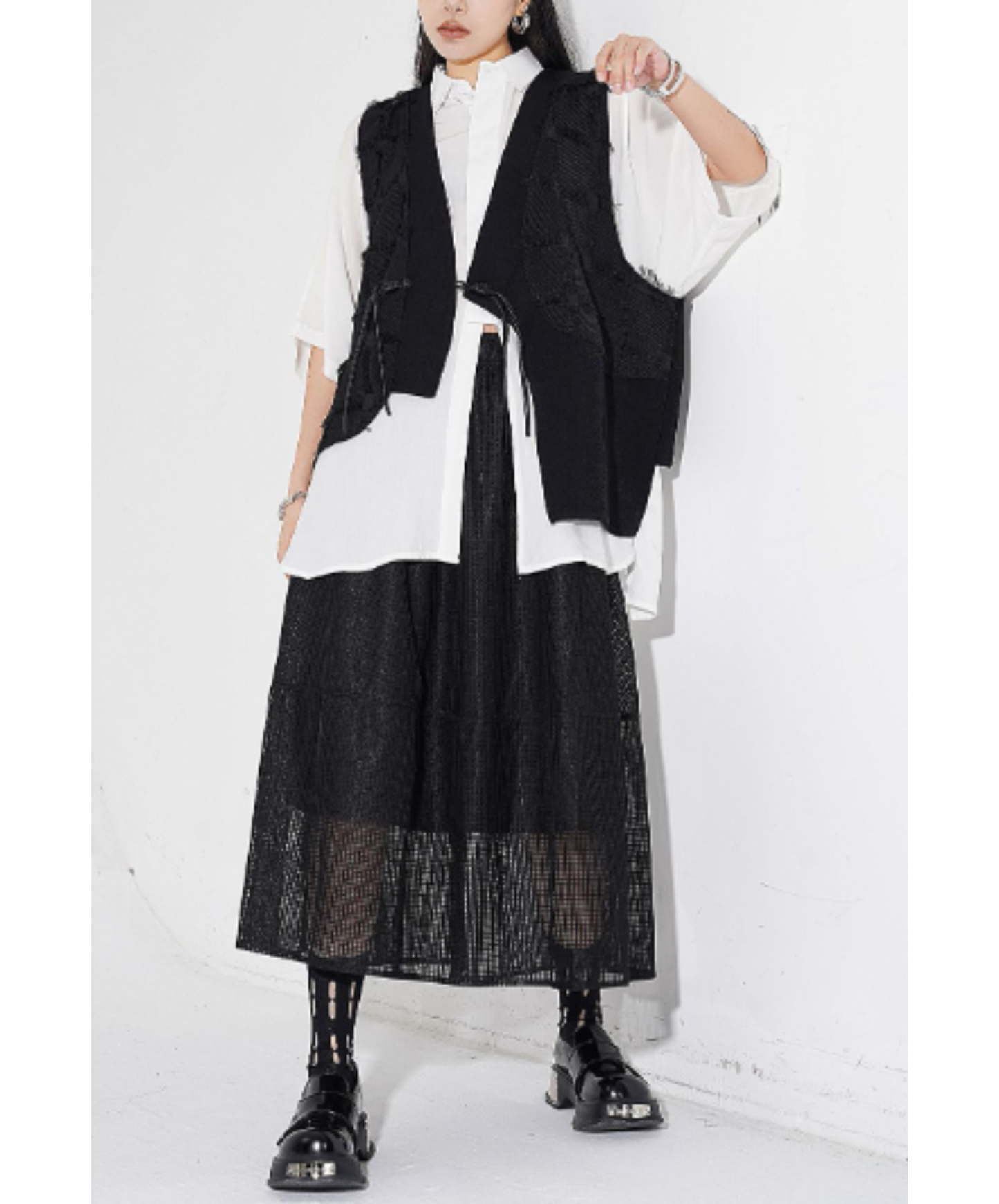 dark asymmetric design with fringe buttons vest  EN3009