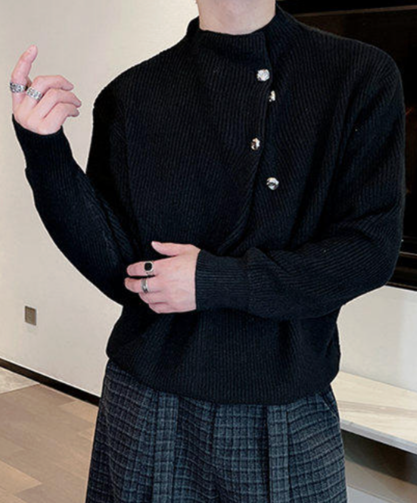 semi-high neck button sweater EN2636