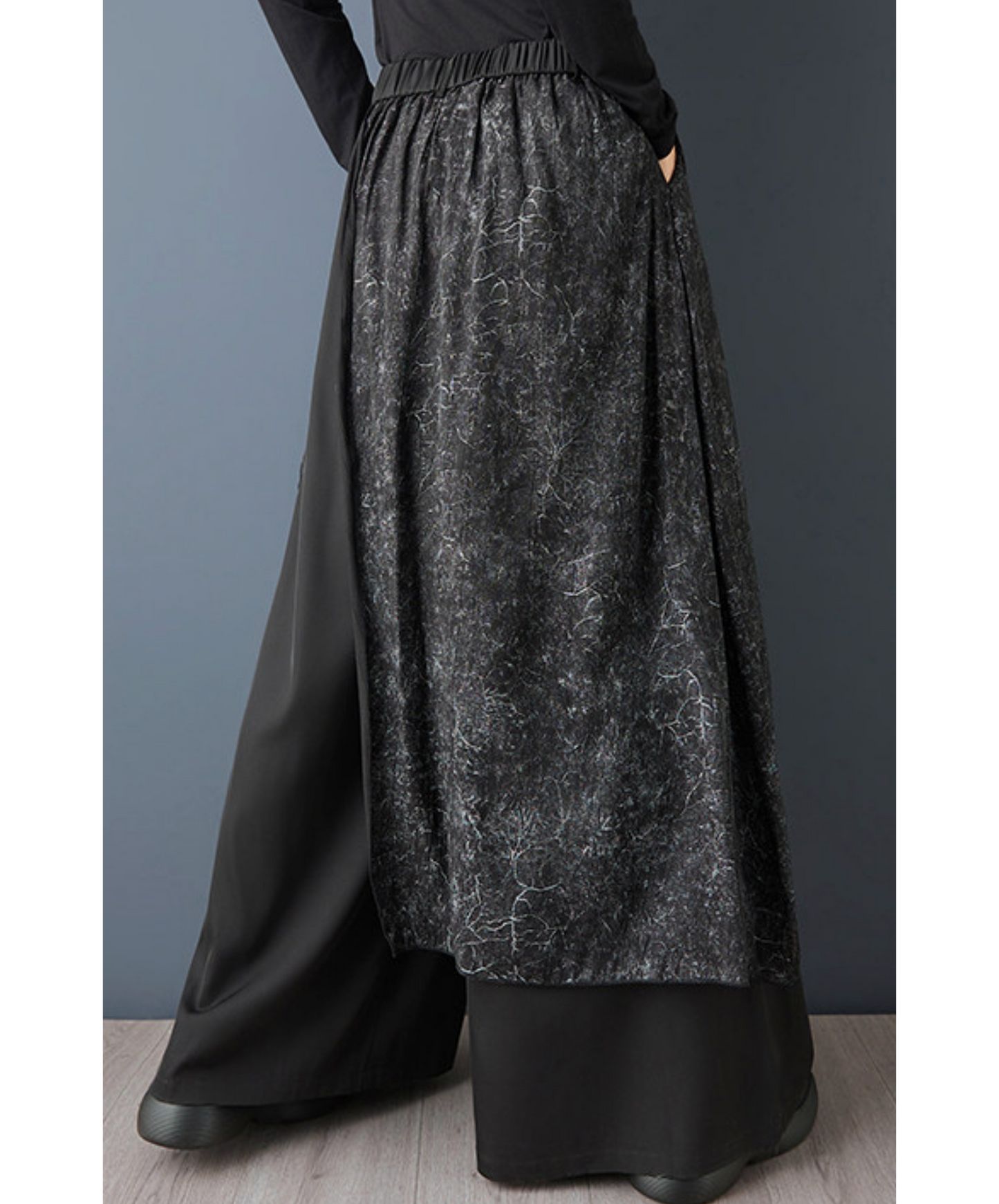 dark printed patchwork Irregular wide pants EN2727
