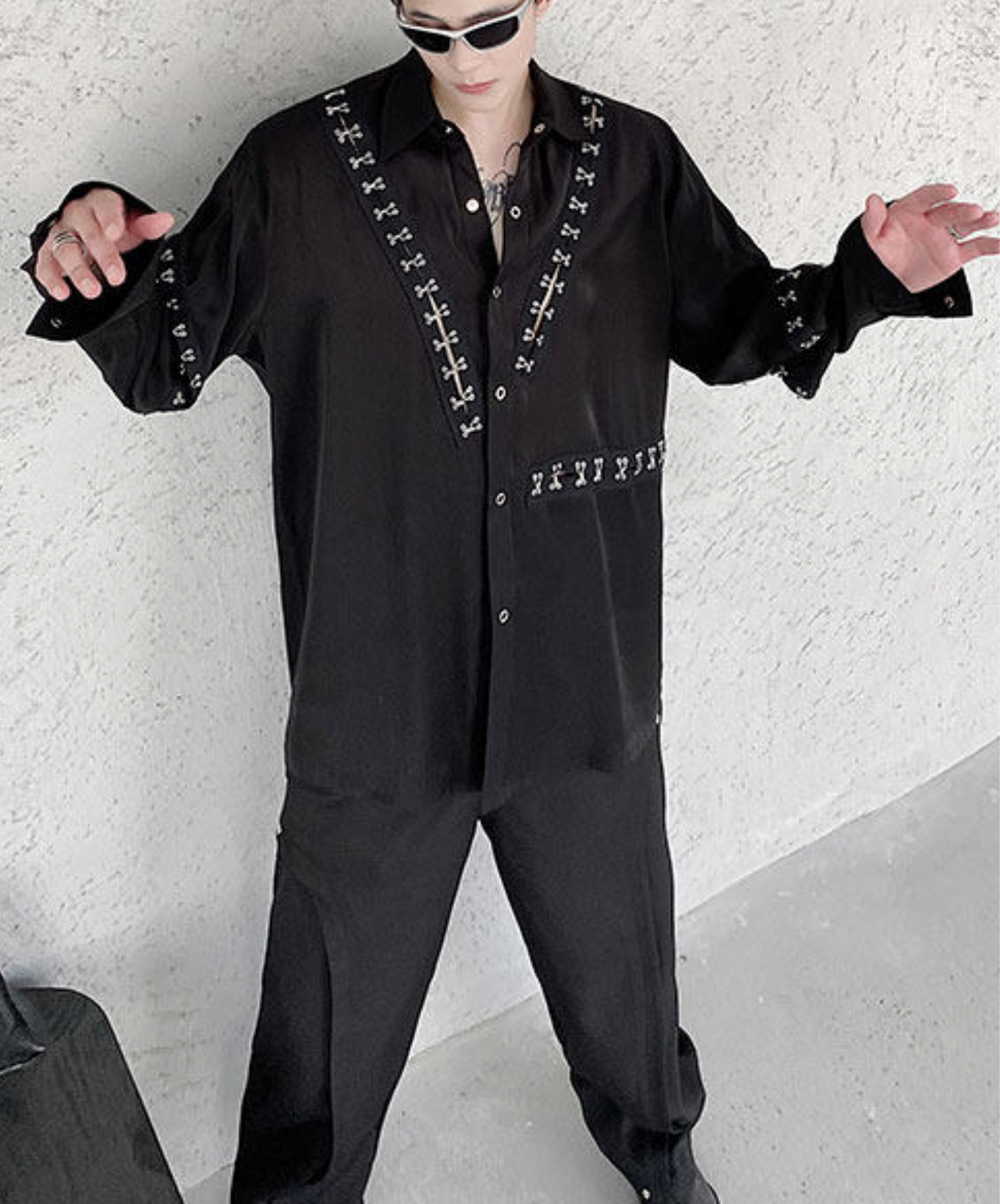 dark metal parts patchwork design shirt EN2782
