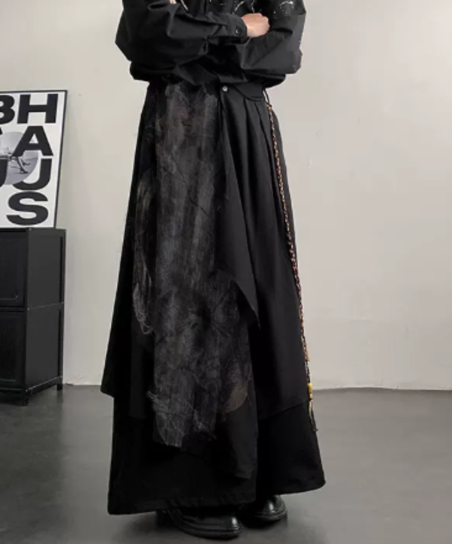 dark irregular faux two-piece wide pants EN3026