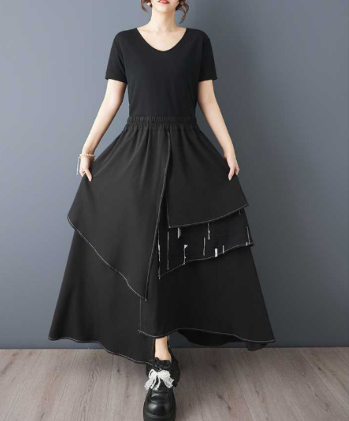 dark printed patchwork irregular a-line skirt EN3073