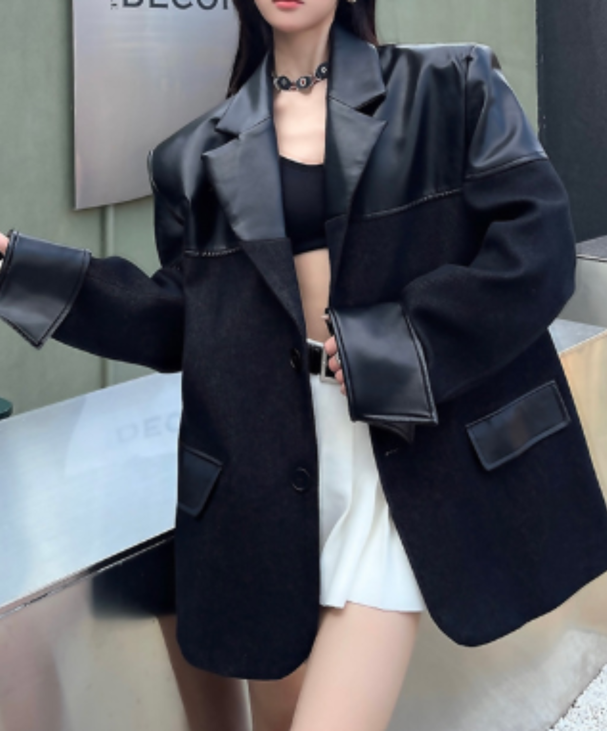 oversized fit with mixed-material paneling jacket EN3163