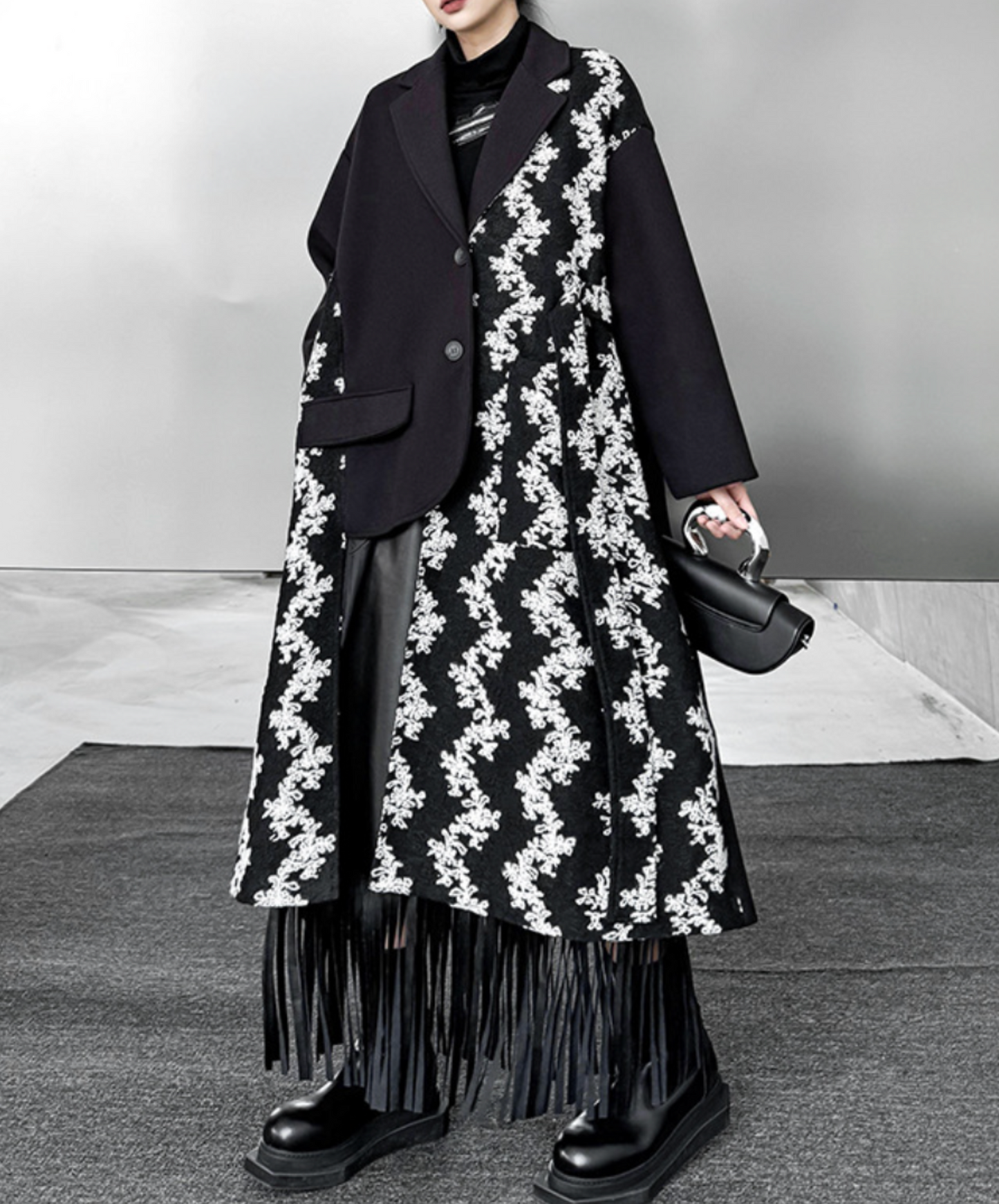 asymmetrical patchwork design coat EN2577