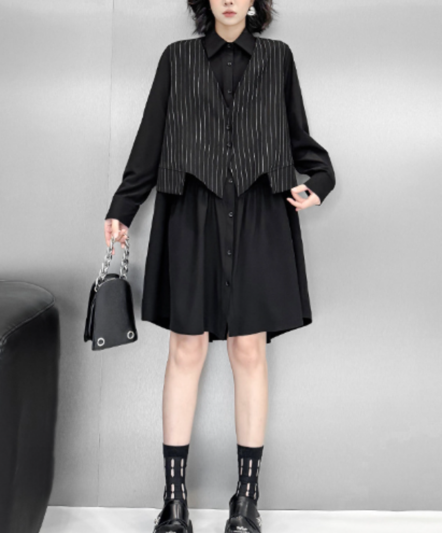best-selling flared silhouette layered look long shirt EN3151
