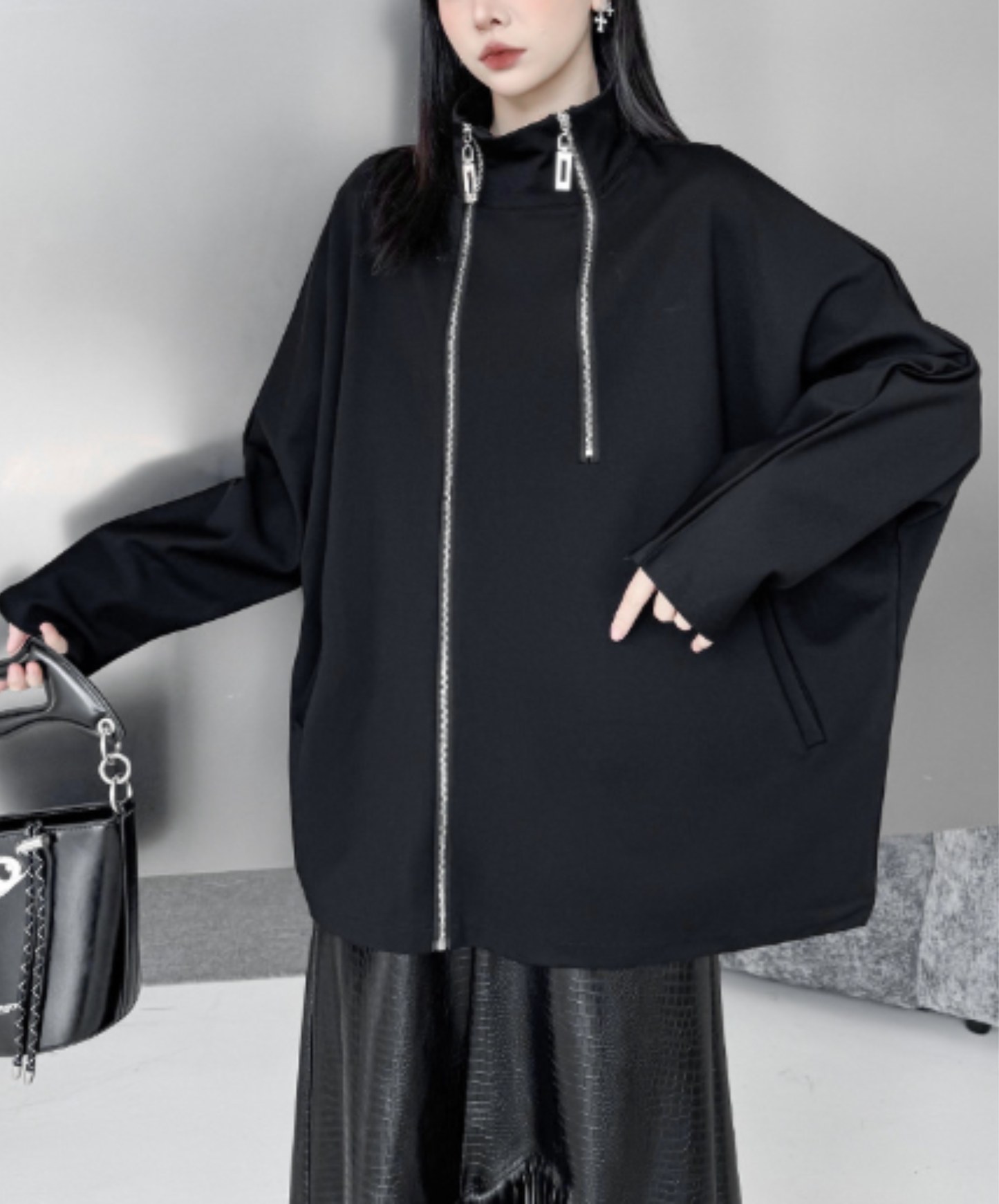 double-zipper dolman sleeve sweatshirt EN3115