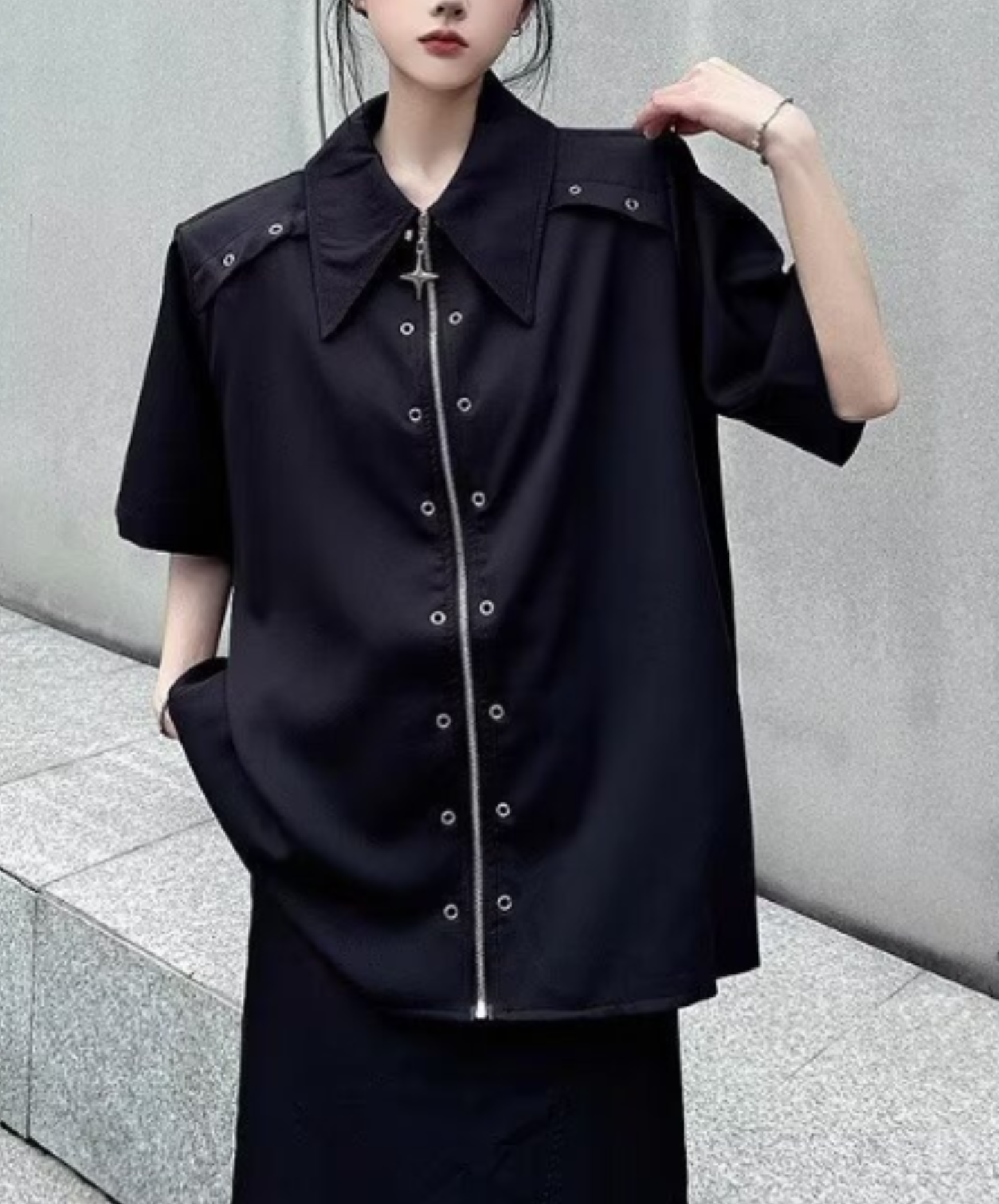 metal hole zipper shirt EN2883