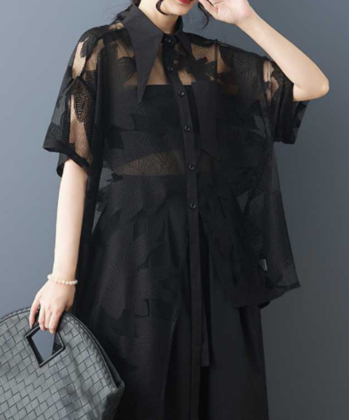 mid-length asymmetrical sheer shirt EN2985