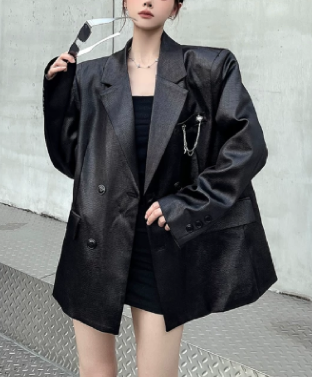 square silhouette chain embellishment jacket EN3199
