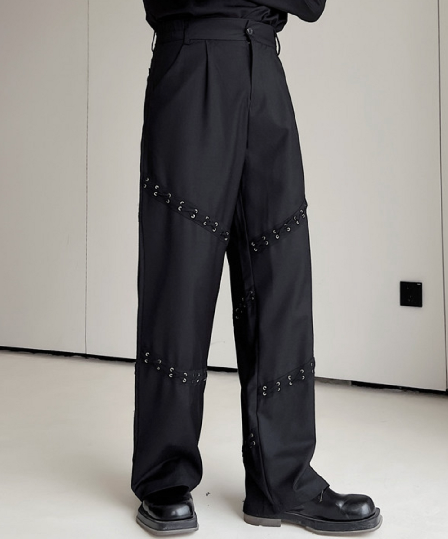 elastic waistband with perforated ribbon pants EN2120