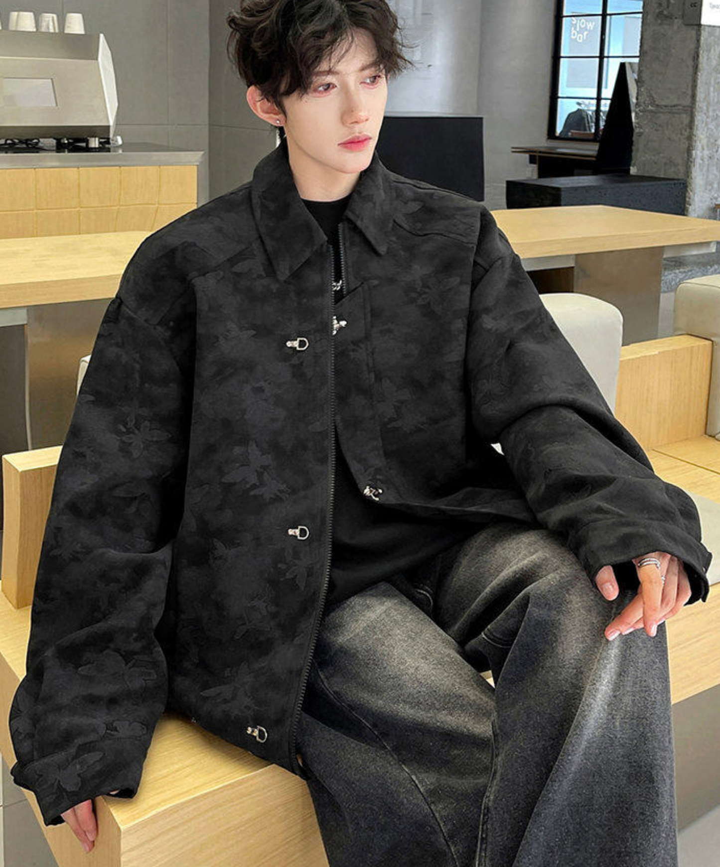 retro butterfly print fireman hook jacket EN2700