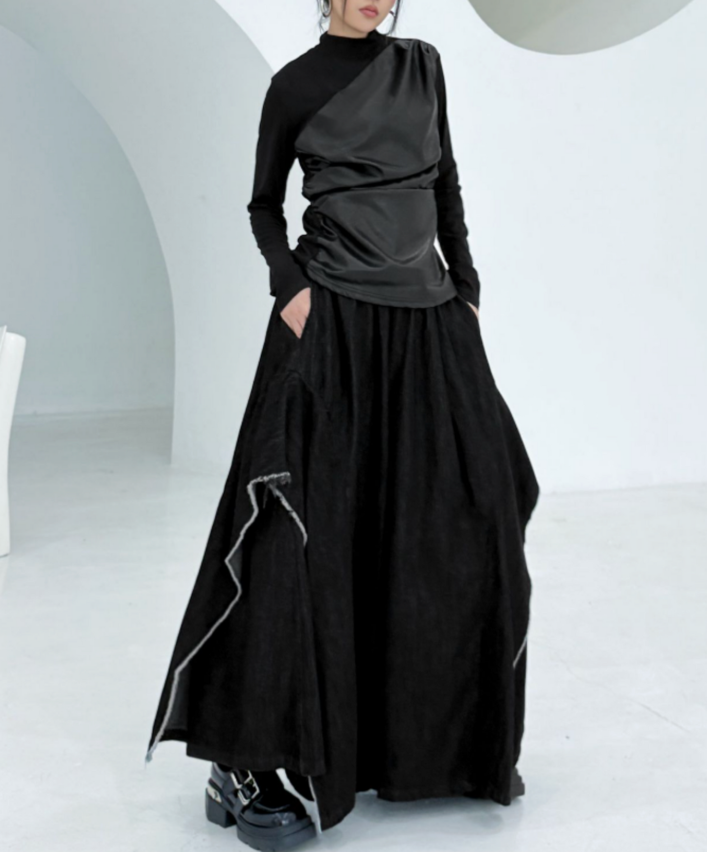 american patchwork high waist wide pants EN2781