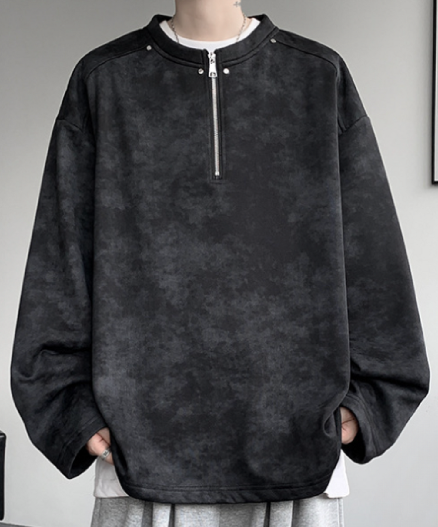 round neck zipper long t-shirt EN2380