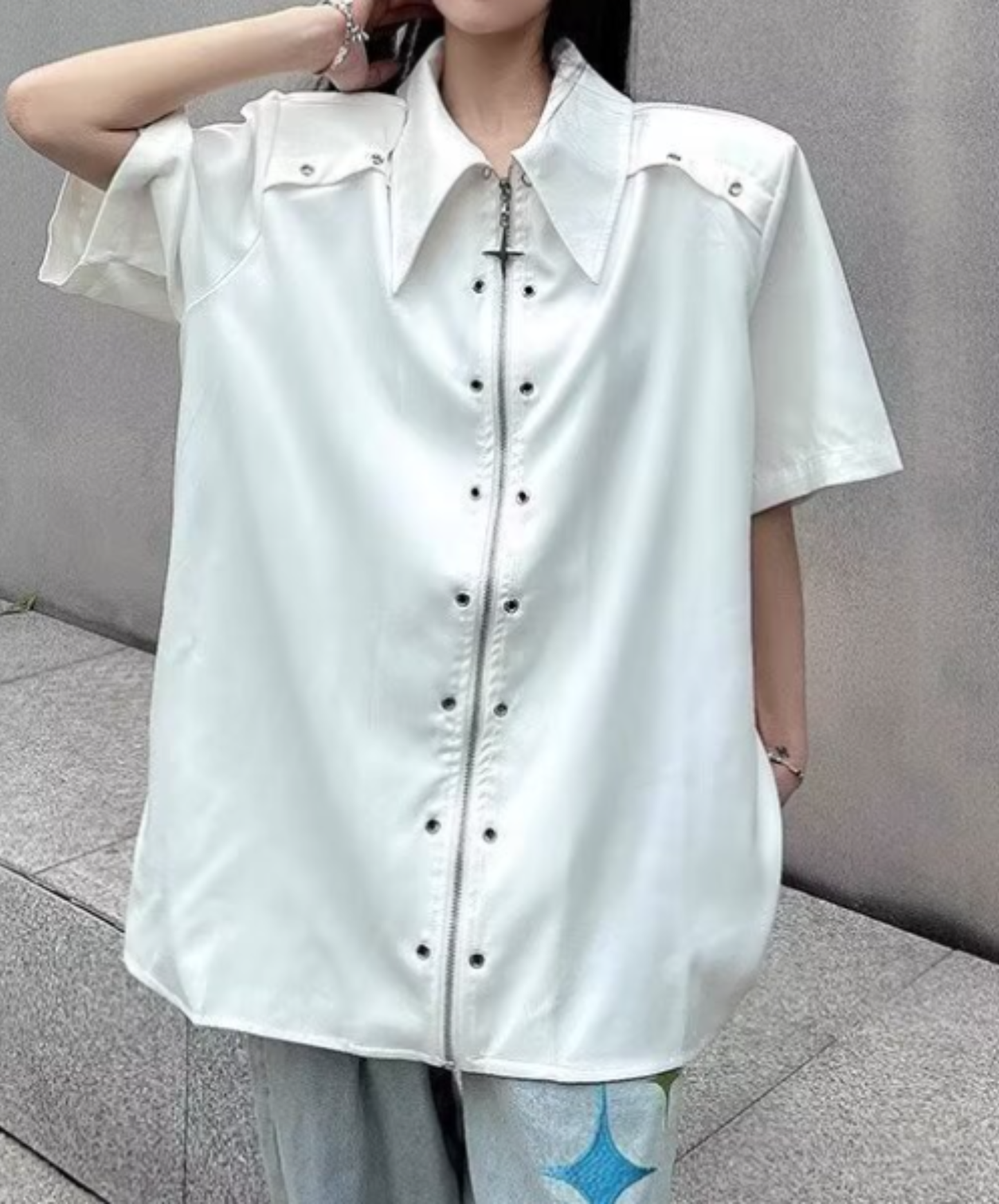 metal hole zipper shirt EN2883