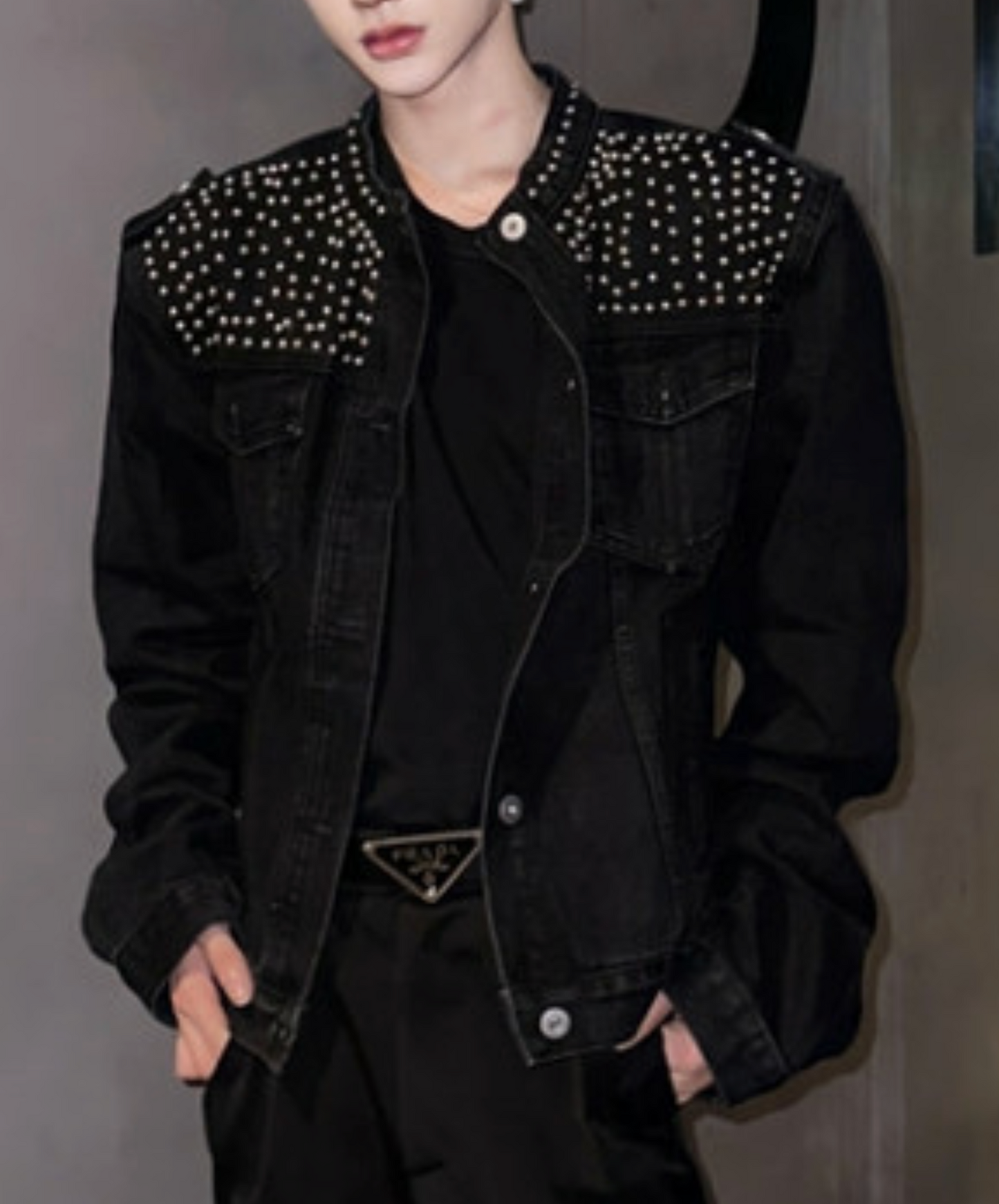stand collar denim shorts jacket EN2415