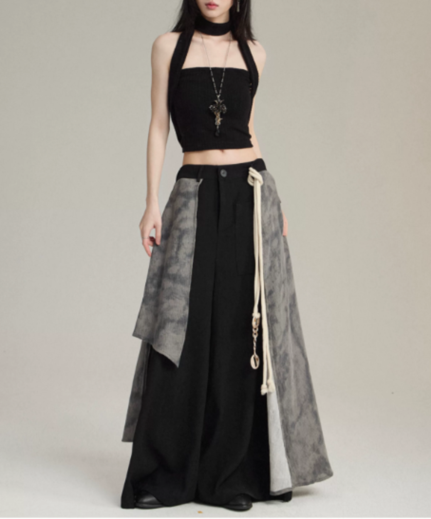 double-structure rope decoration wide pants EN3030