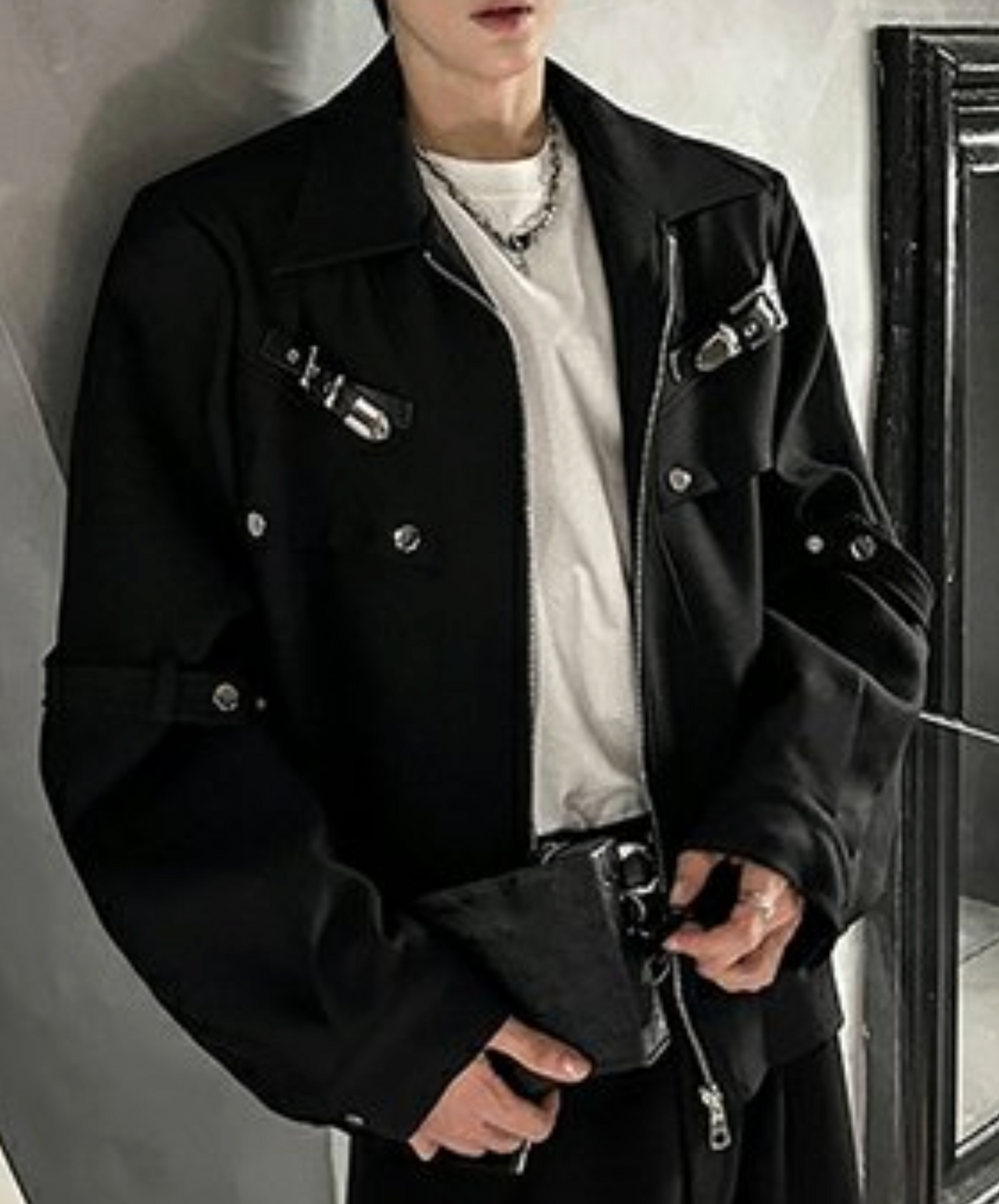 dark metal button short length jacket EN2455