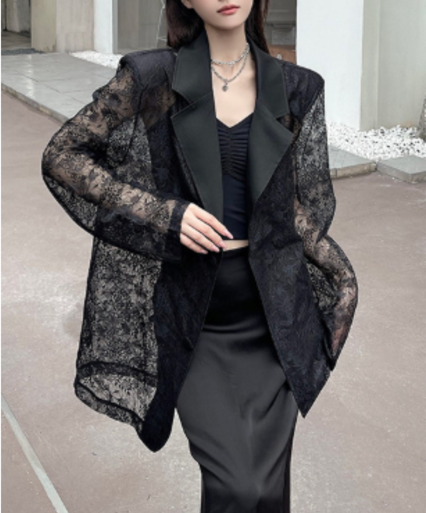 lightweight jacquard patchwork lace jacket EN3000