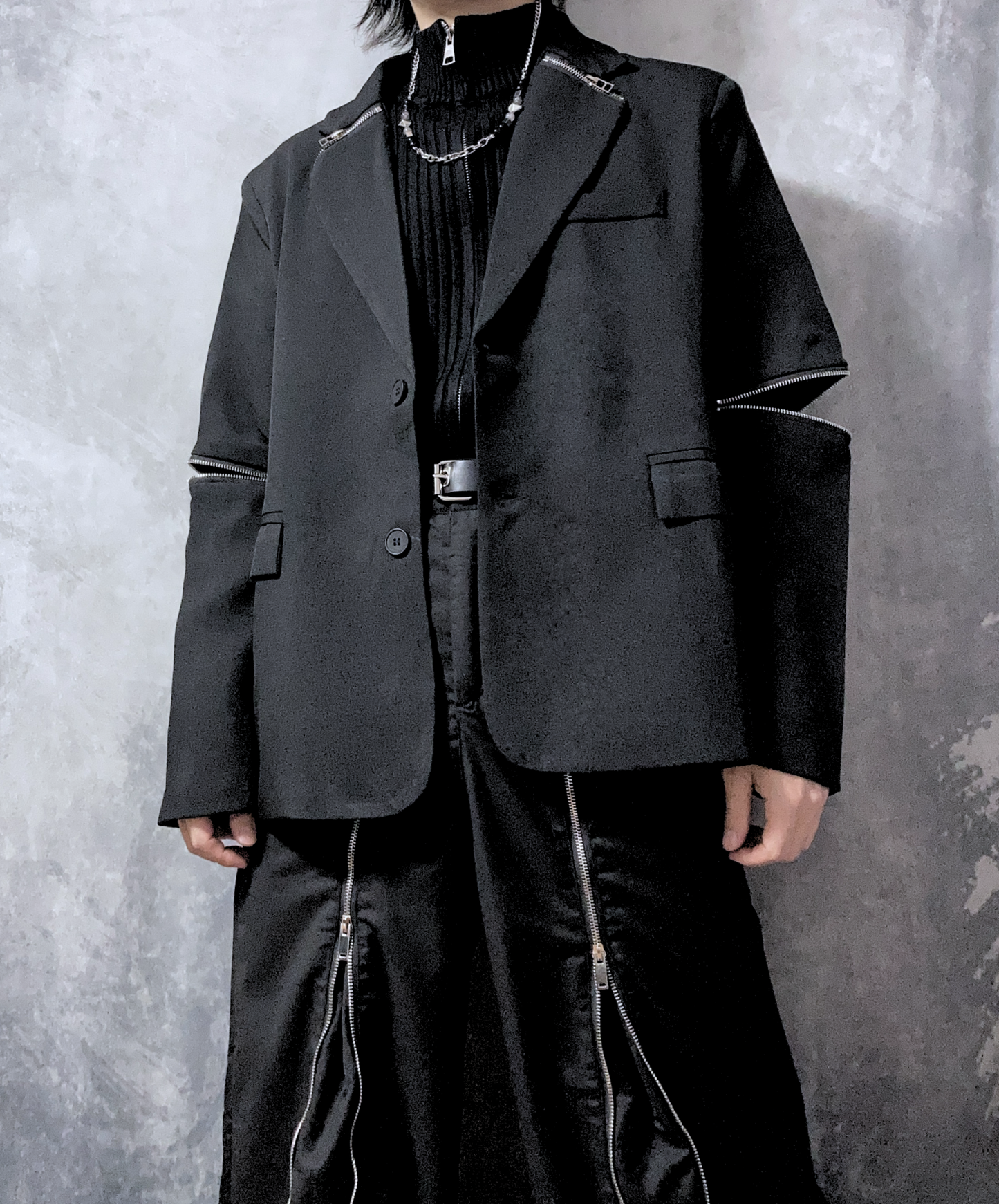 【style64】dark mode outfit set EN1883（jacket + sweater + pants set）