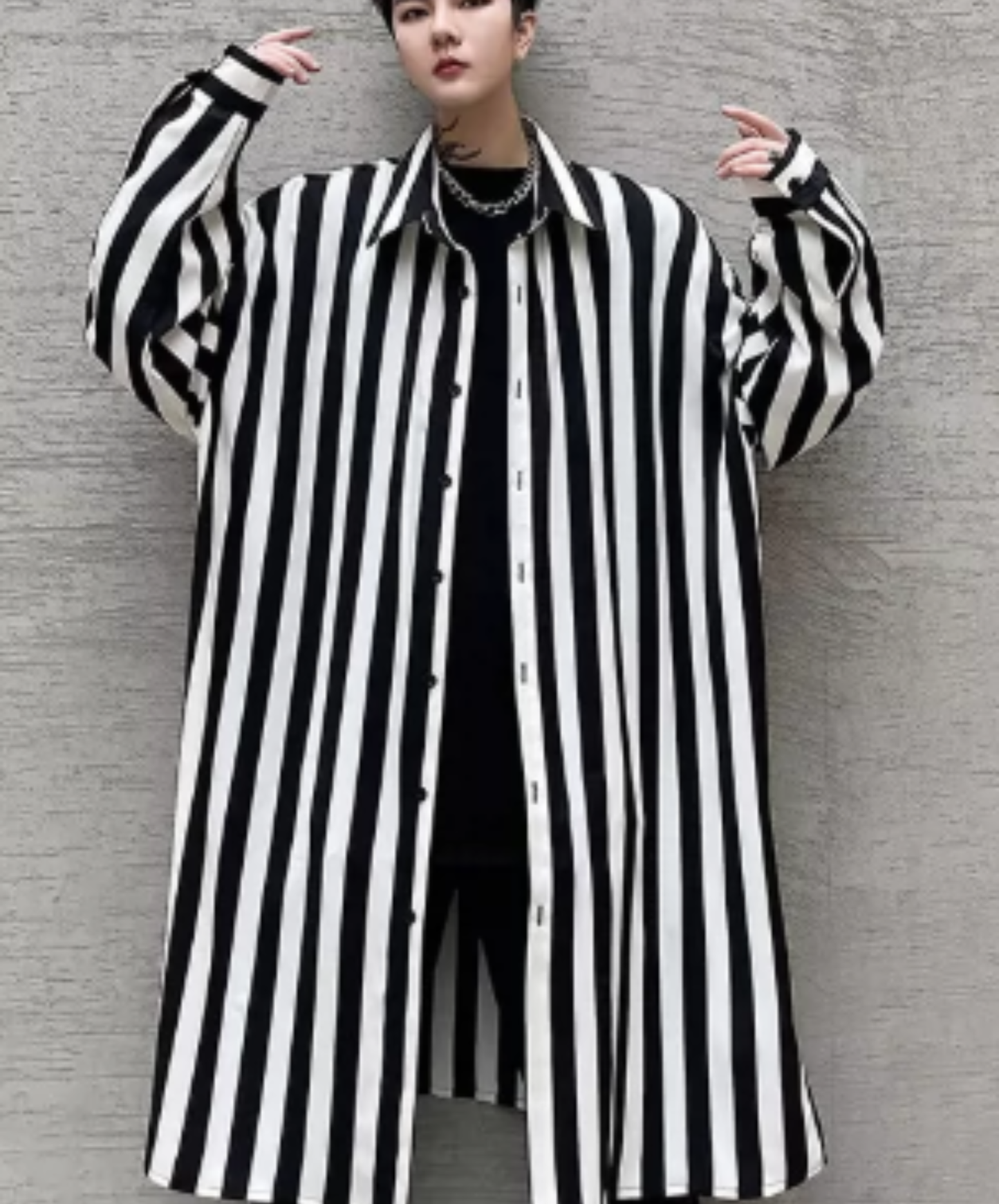 monotone stripe straight silhouette long shirt EN3106