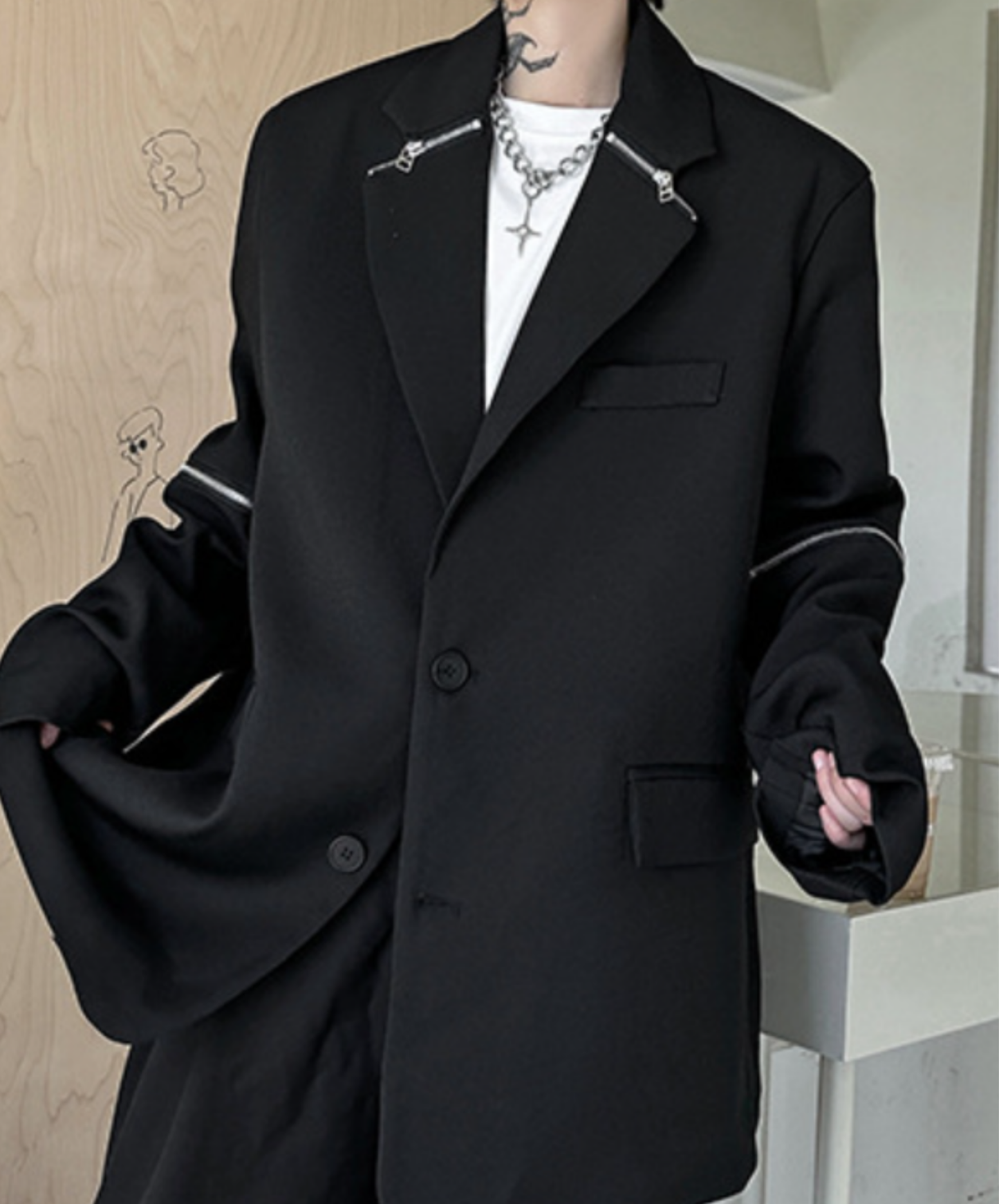 【style80】dark mode outfit set EN2536（jacket + shirt + pants set）