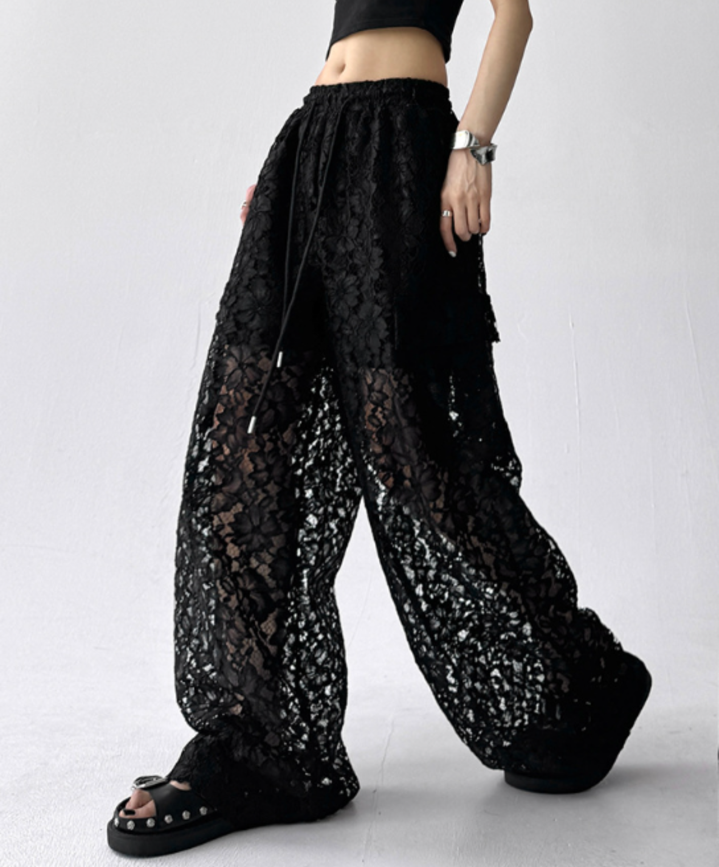 casual sheer lace style wide pants EN3105