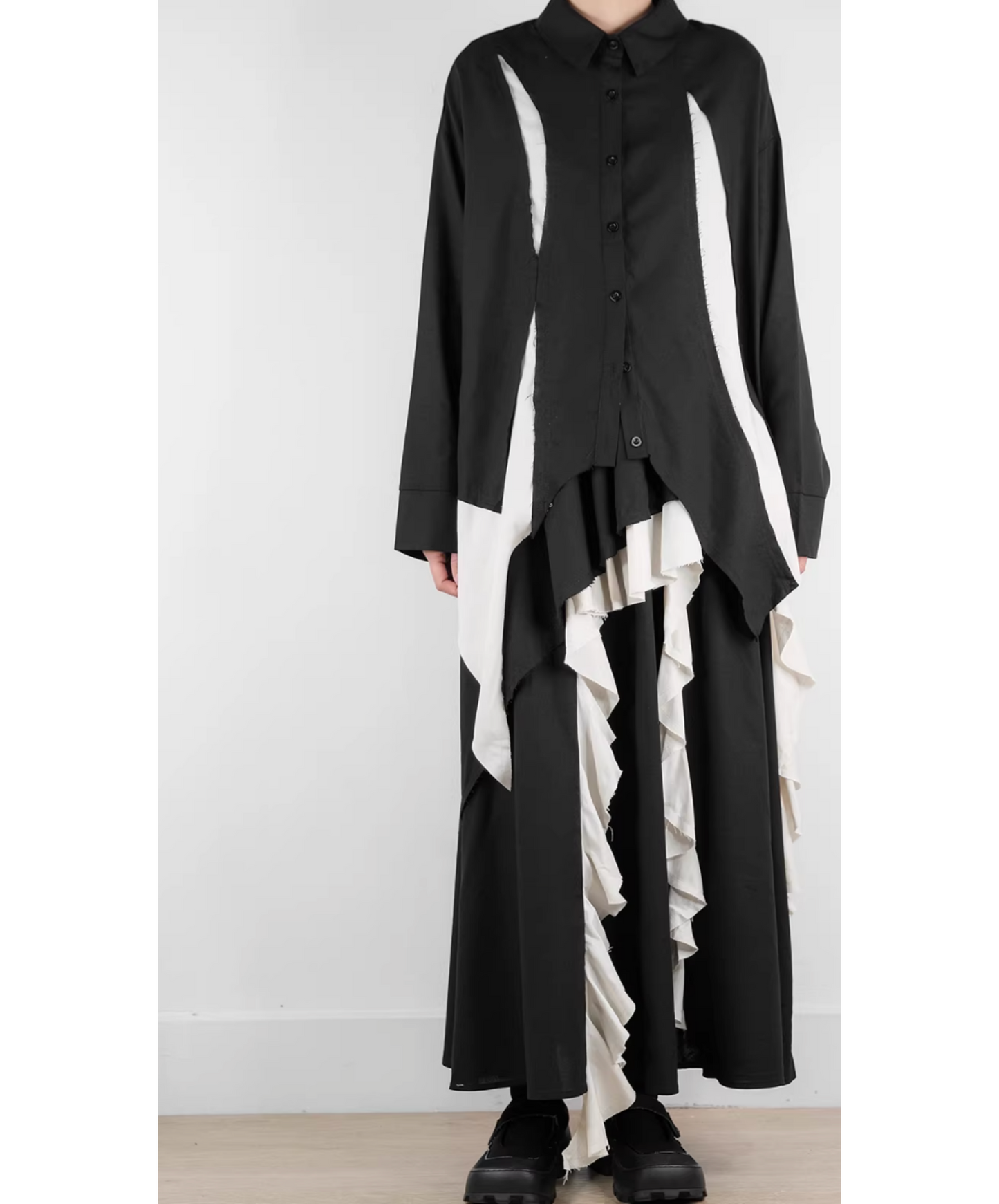dark Irregular fringe color block shirt EN2808