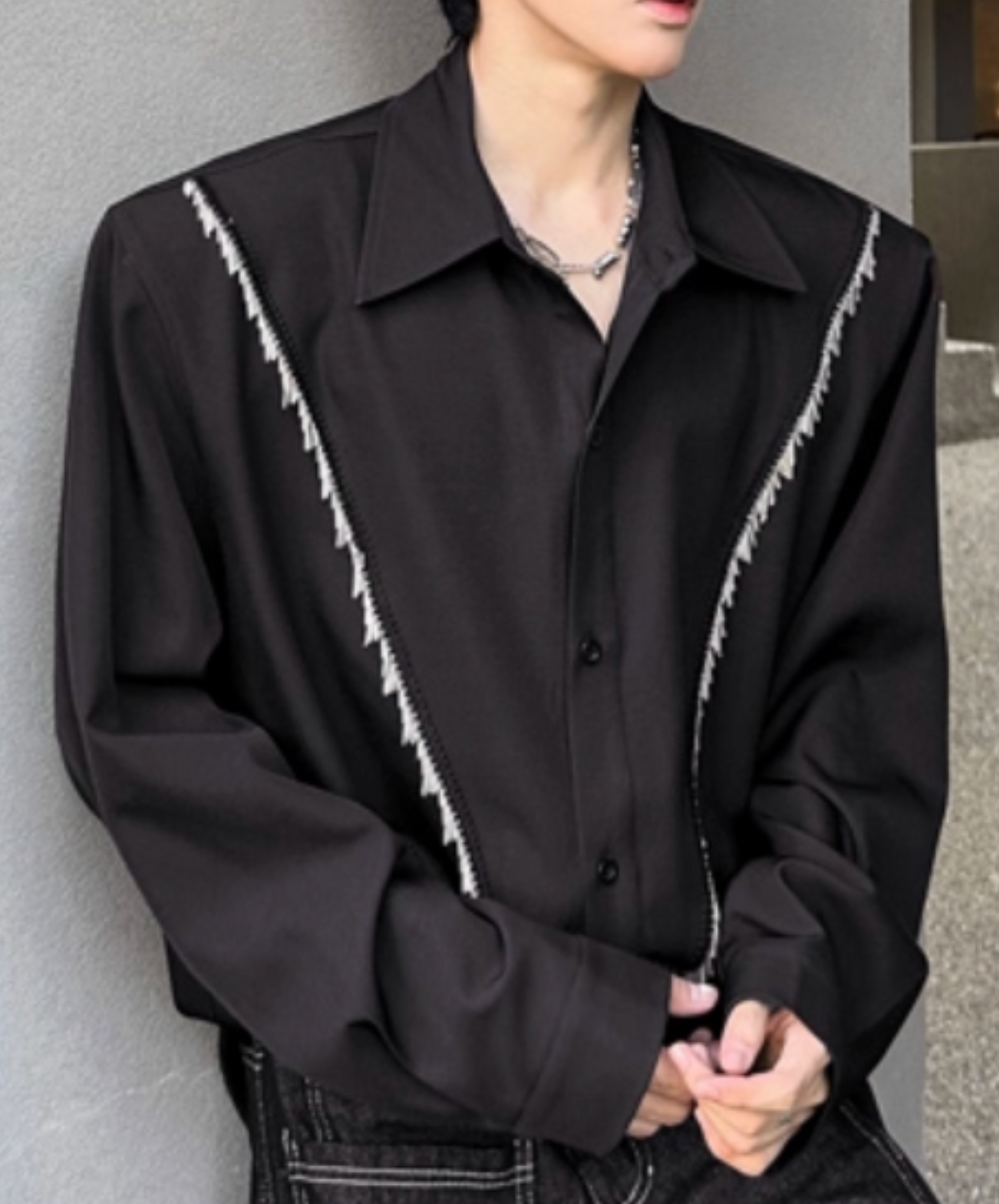 v-line fringe decoration shirt EN2435