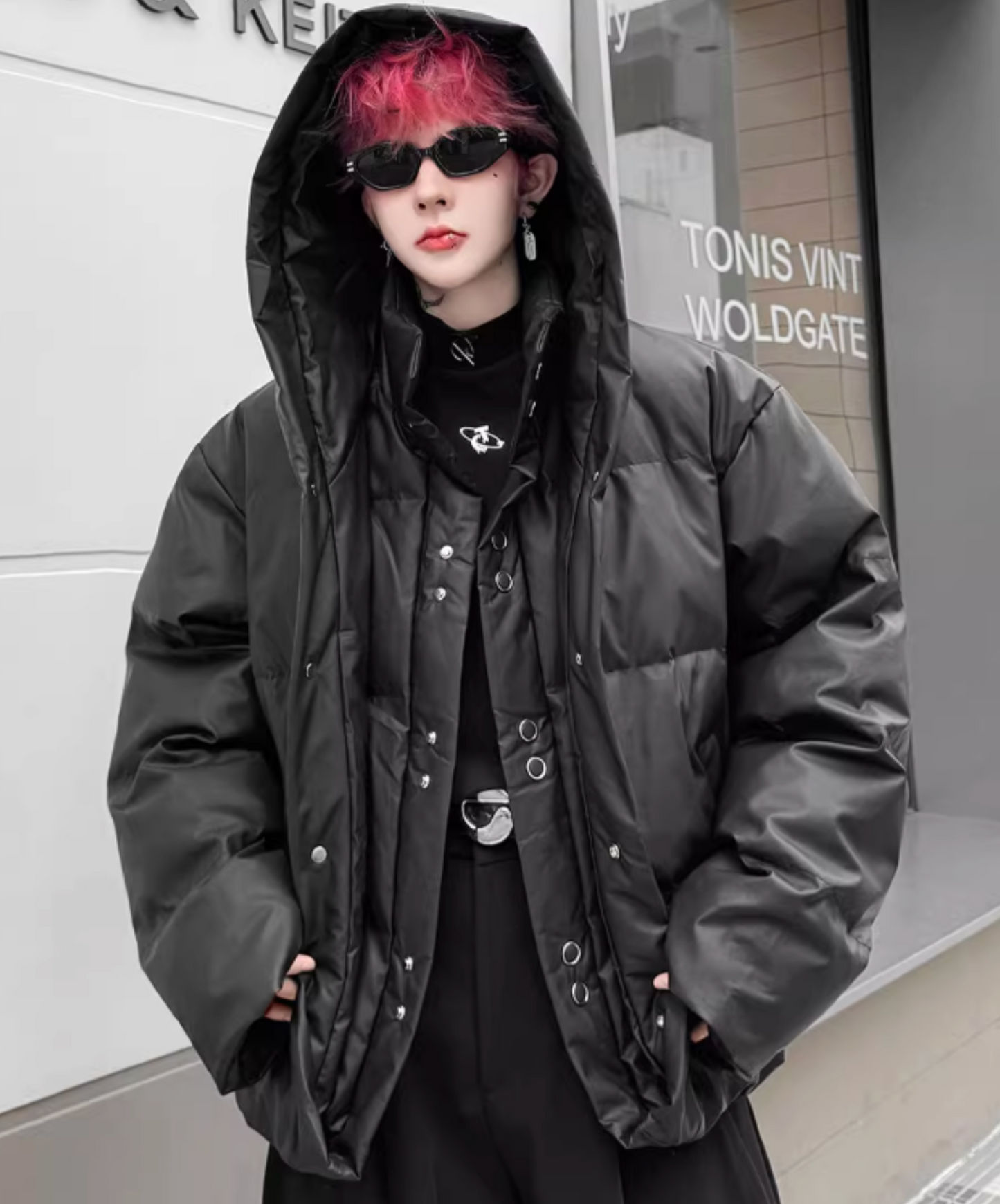 hooded fake two-piece down EN2595